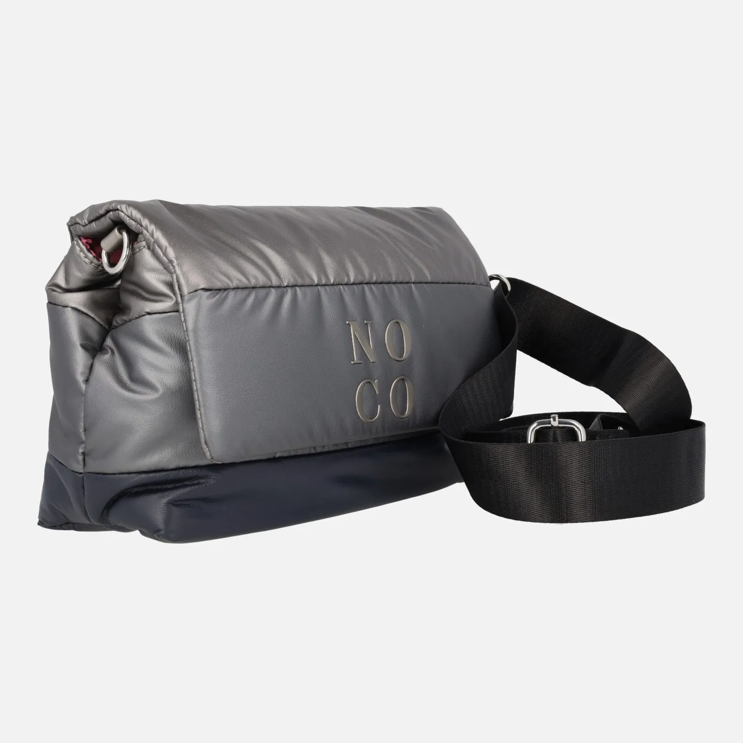 Bolsos bandolera de tejido nylon en combinado plata