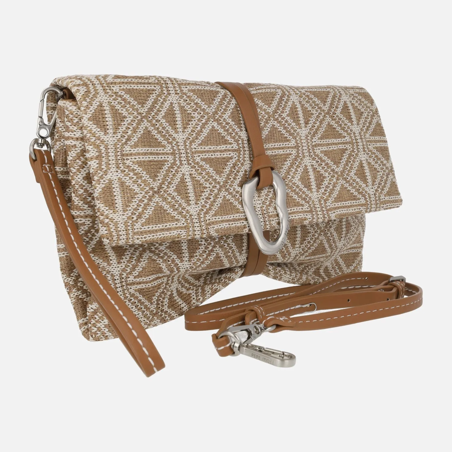 Bolsos de mano en tejido estampado con asa bandolera
