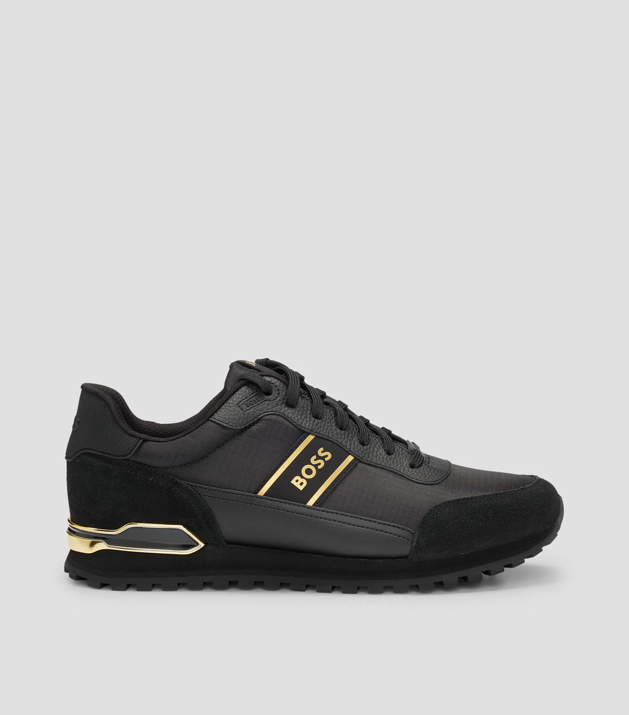 Boss Tenis con cordones en mezcla de diferentes materiales con ribetes de ante Hombre