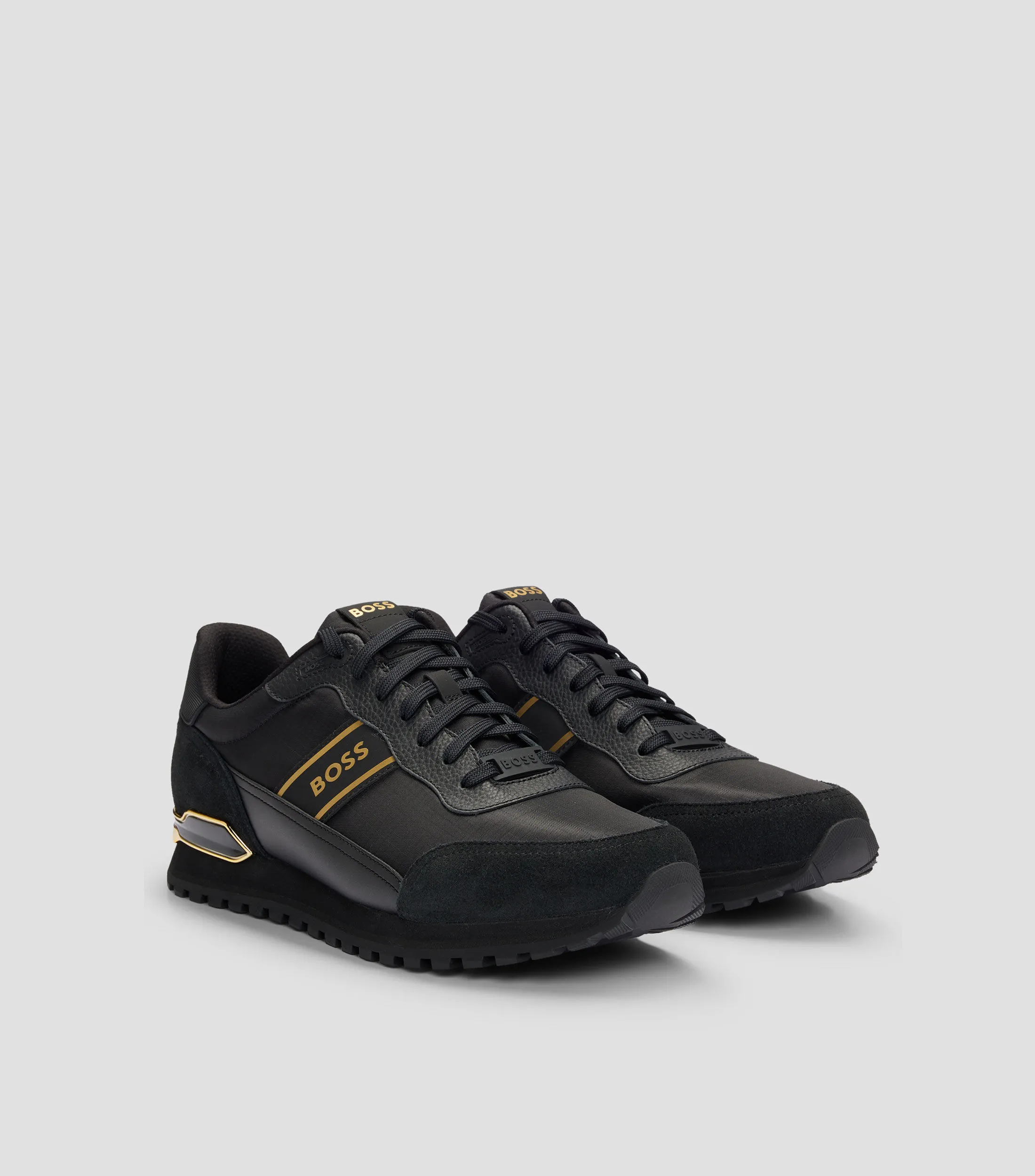 Boss Tenis con cordones en mezcla de diferentes materiales con ribetes de ante Hombre
