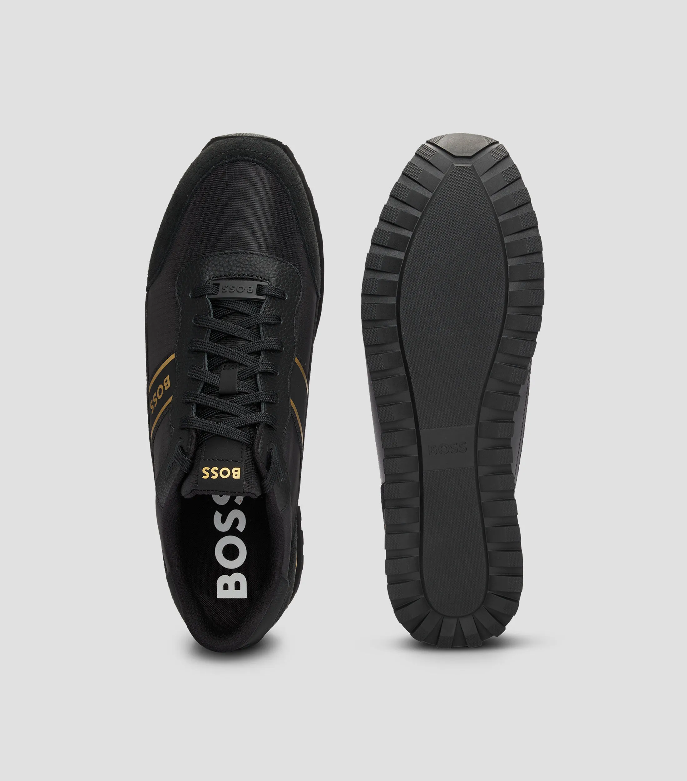 Boss Tenis con cordones en mezcla de diferentes materiales con ribetes de ante Hombre