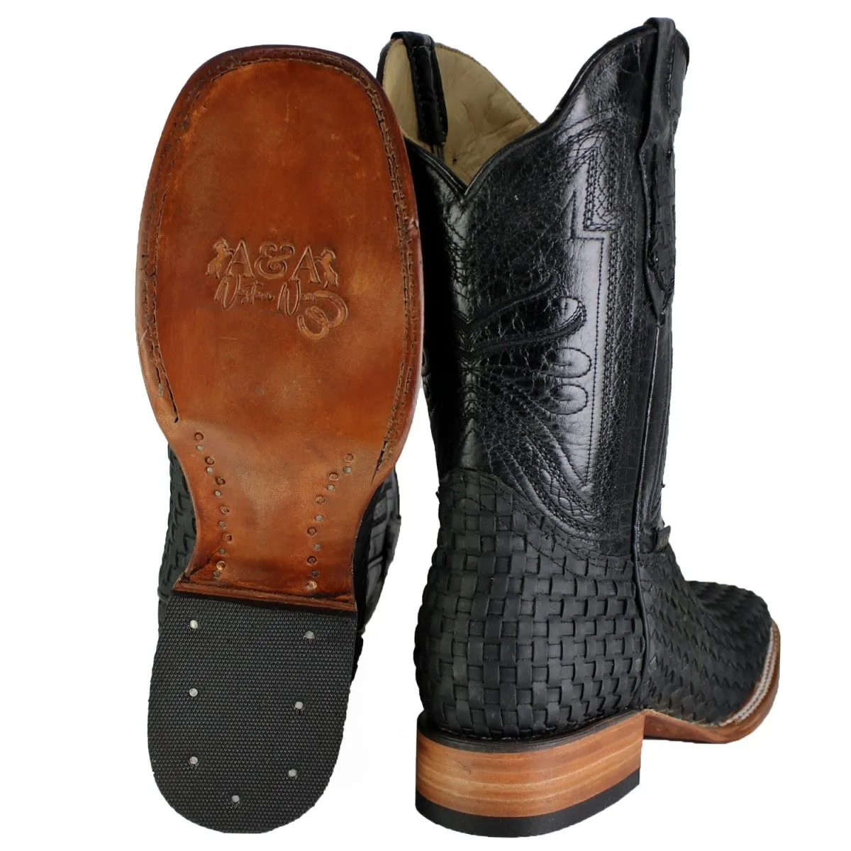 Botas de Cuero Petatillo Horma Rodeo Cuadrada Color Negro