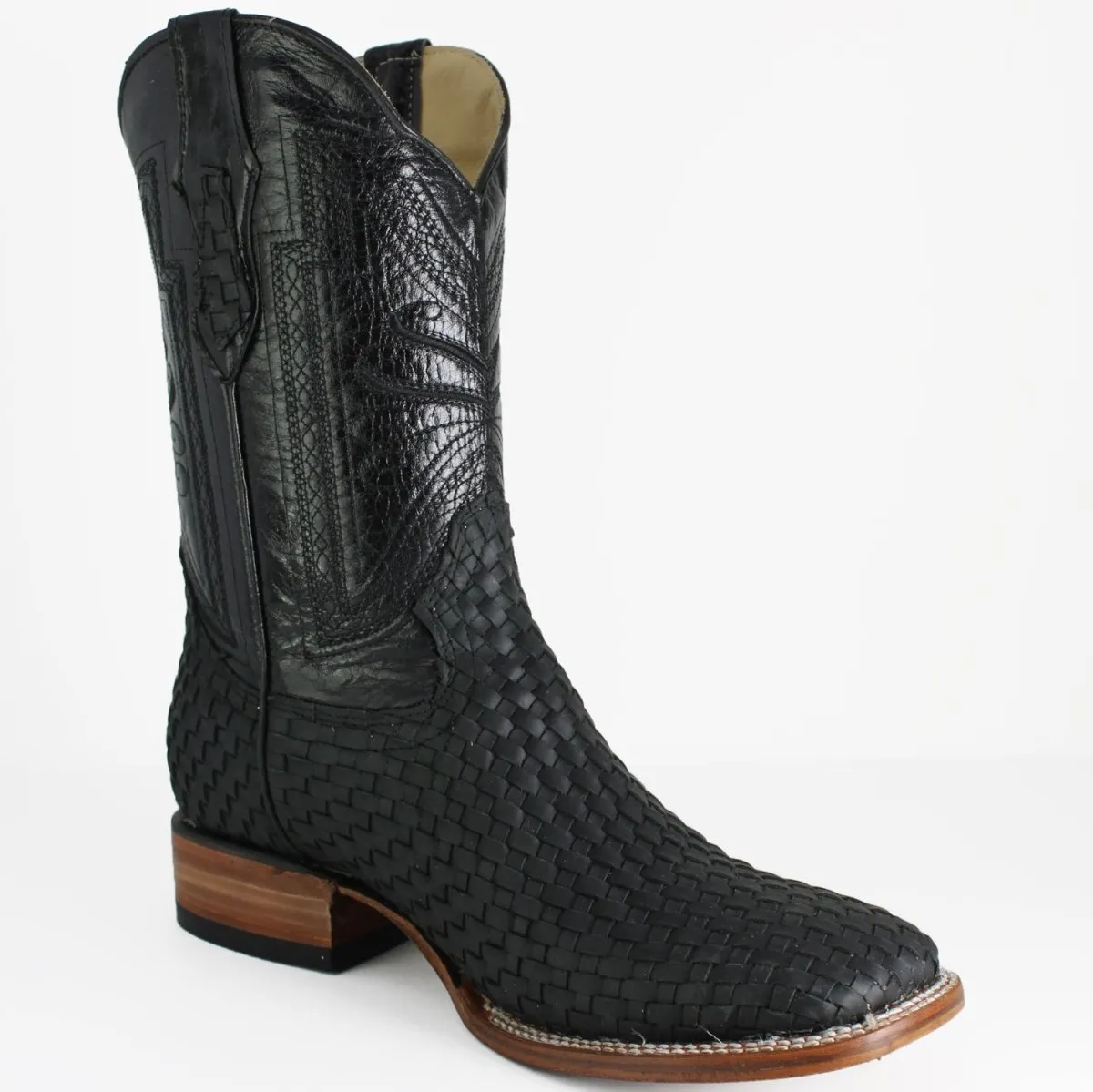 Botas de Cuero Petatillo Horma Rodeo Cuadrada Color Negro