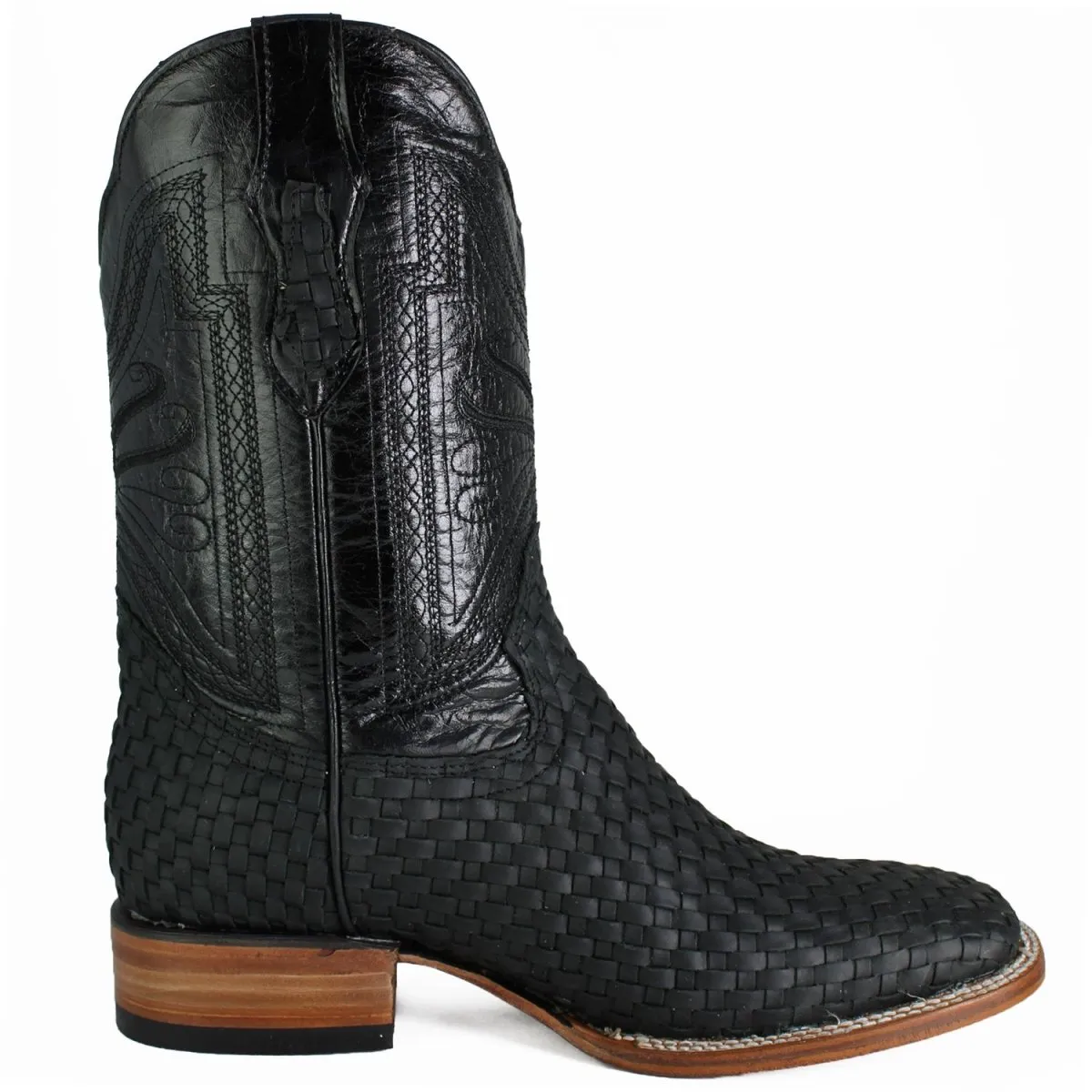 Botas de Cuero Petatillo Horma Rodeo Cuadrada Color Negro