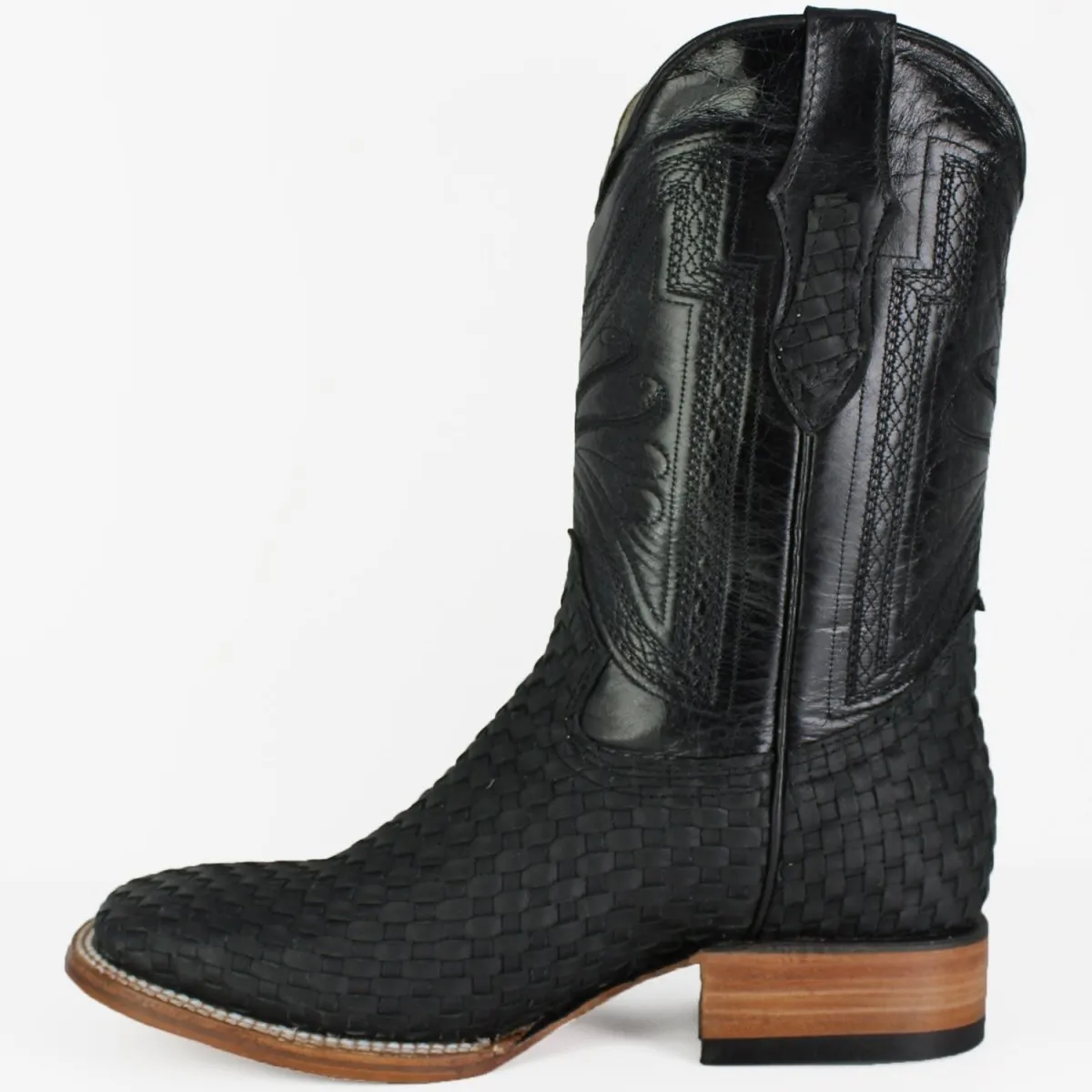 Botas de Cuero Petatillo Horma Rodeo Cuadrada Color Negro