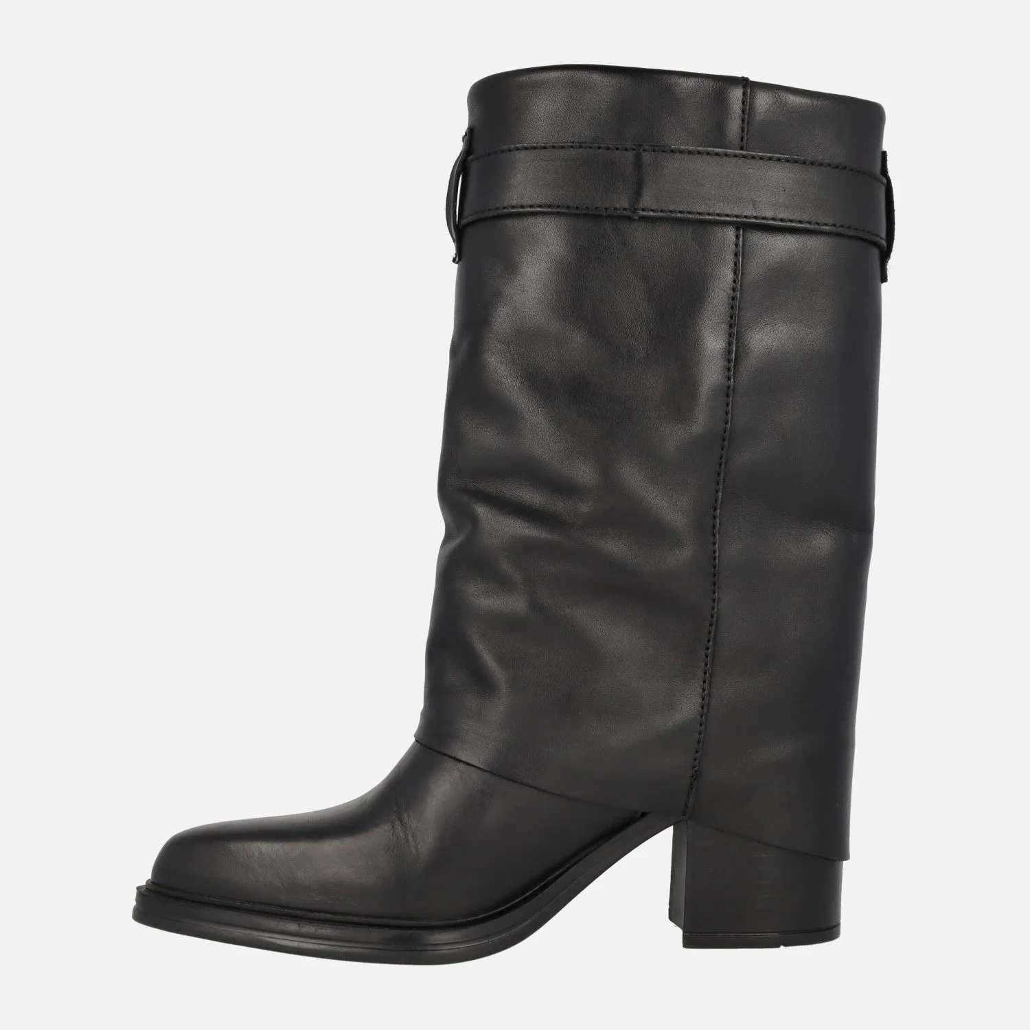 Botas de piel con tacón alto Matilda con faldón y hebilla