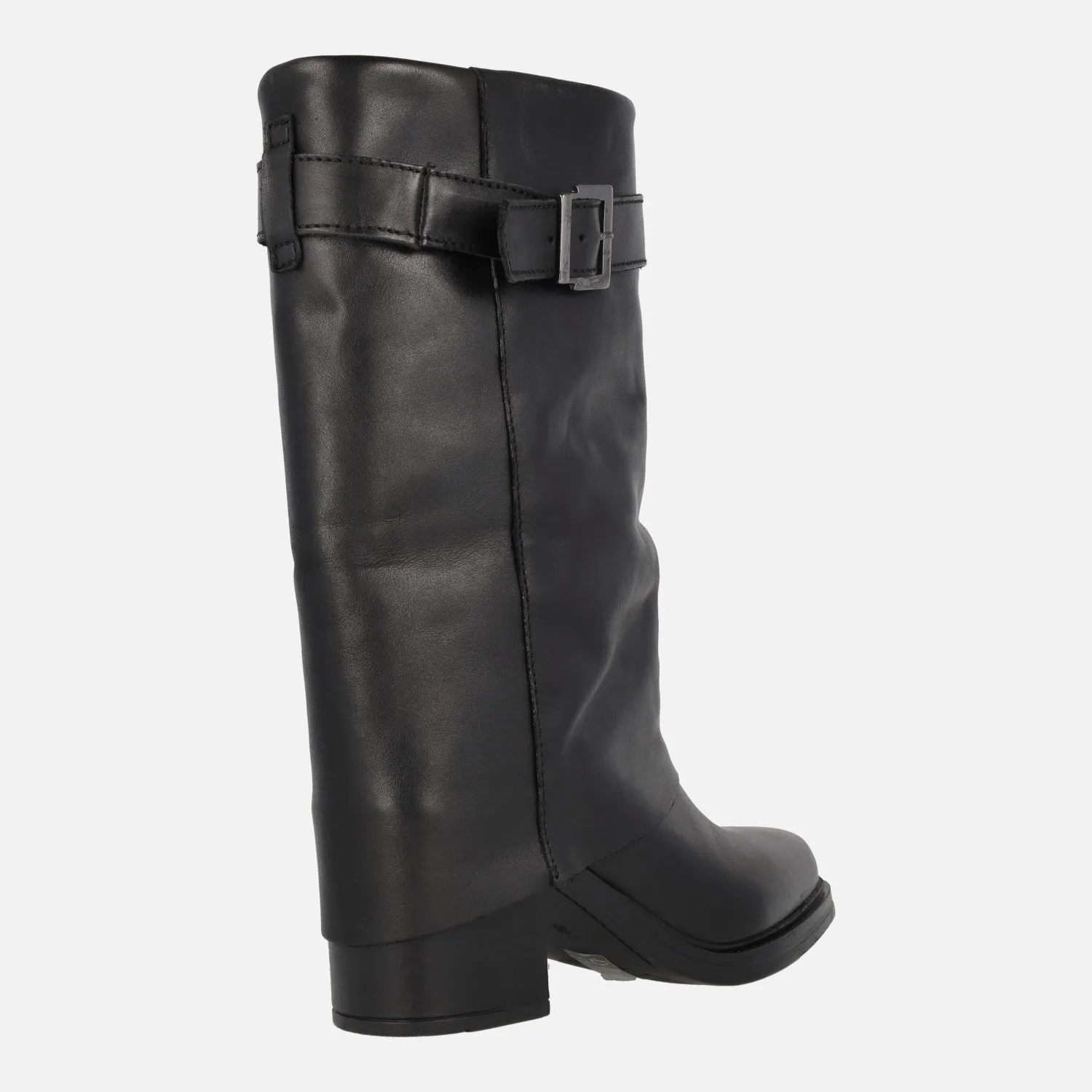 Botas de piel con tacón alto Matilda con faldón y hebilla