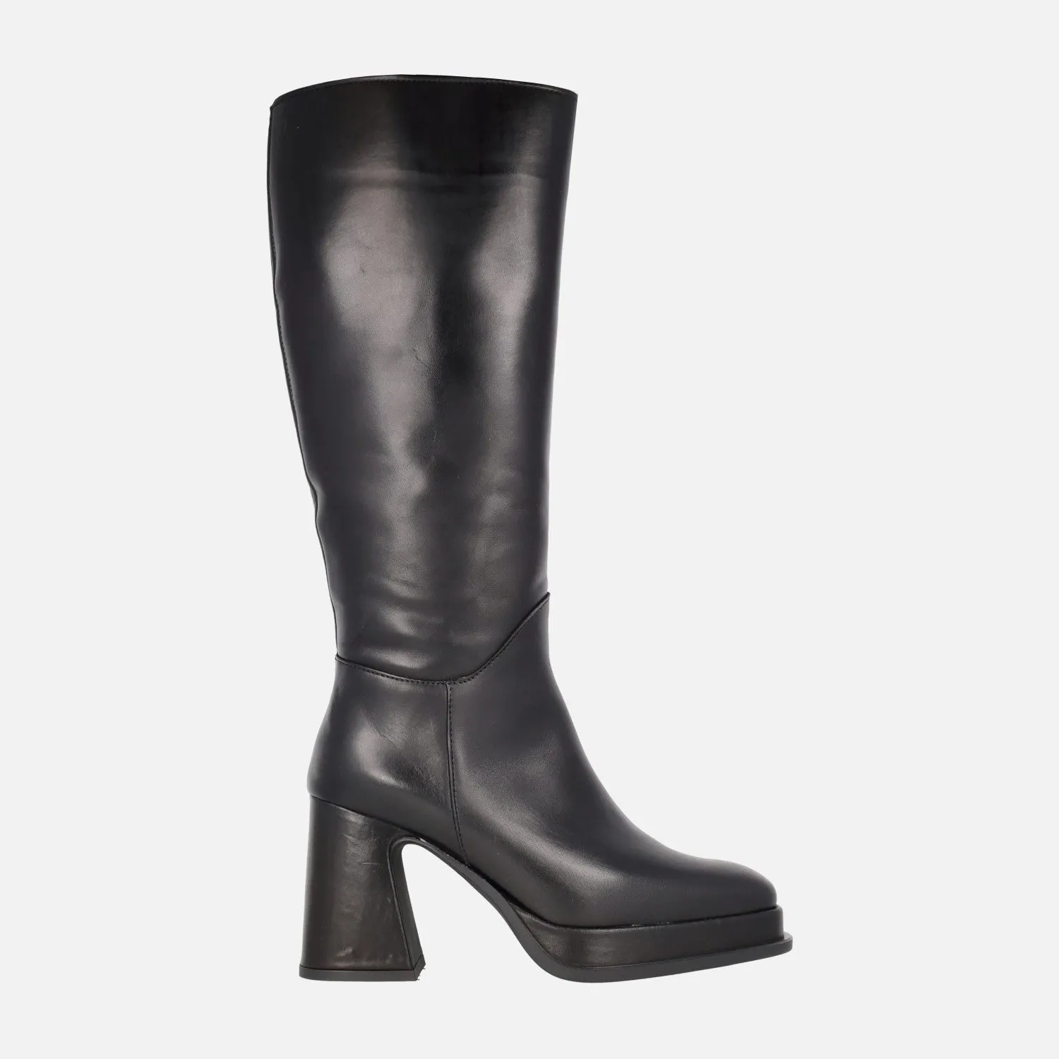 Botas negras de piel con tacón alto y plataforma Idanna