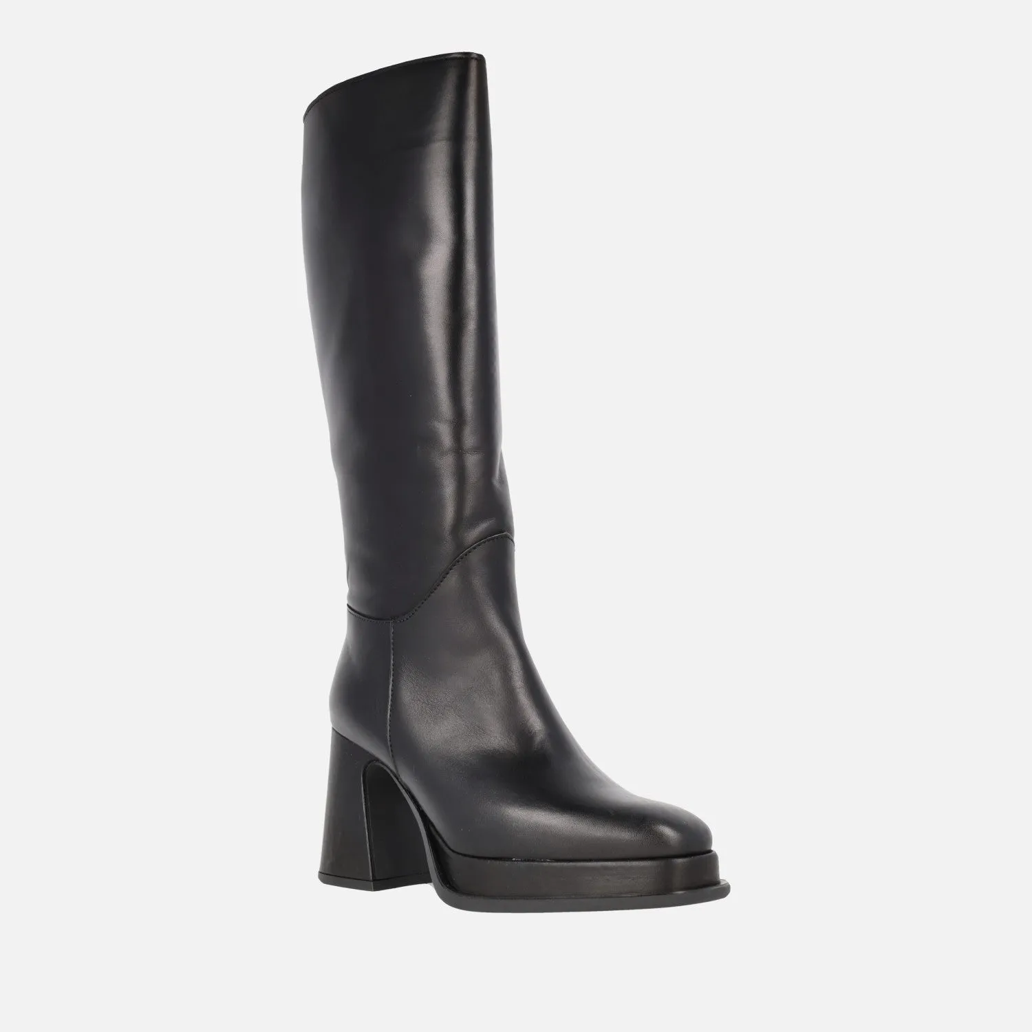 Botas negras de piel con tacón alto y plataforma Idanna