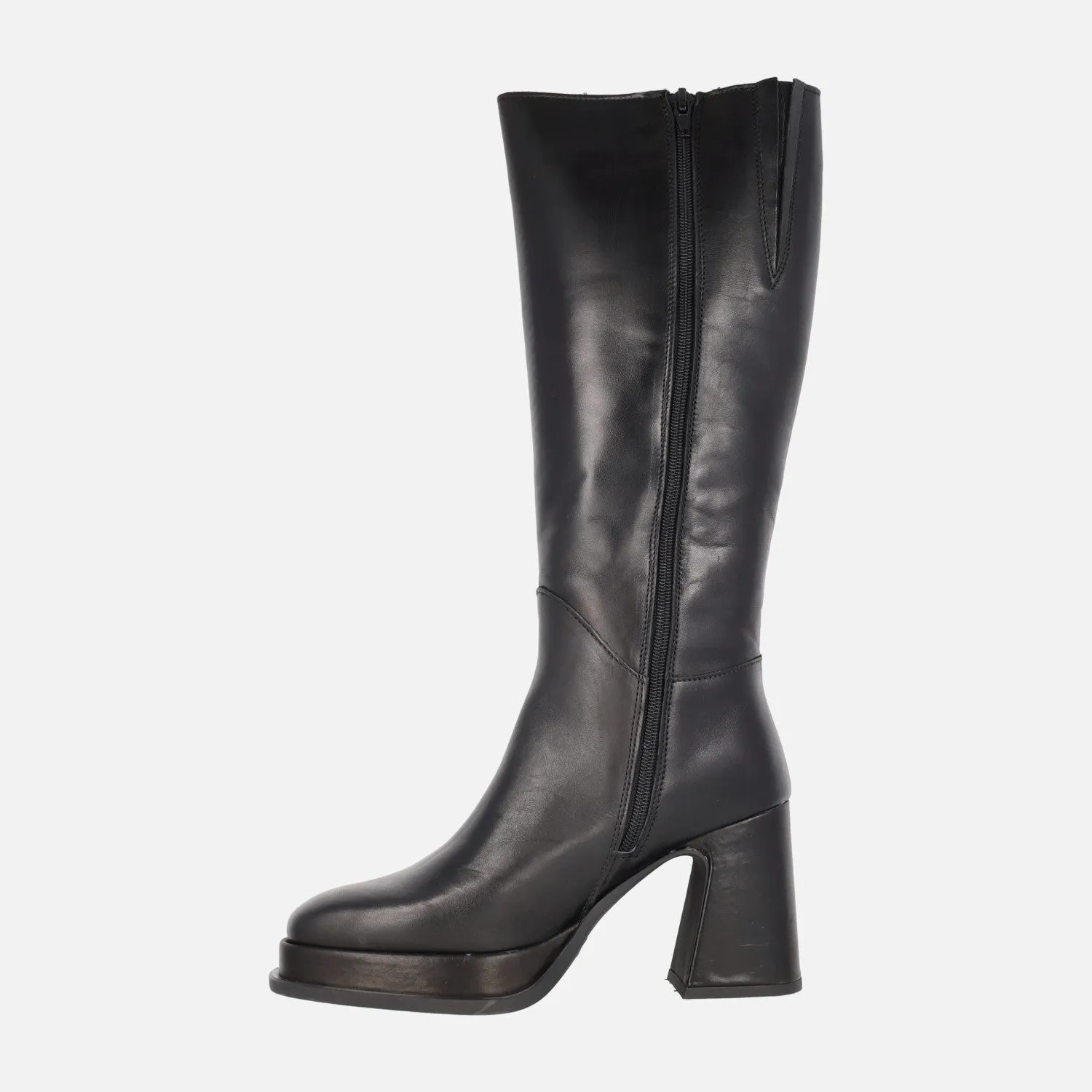 Botas negras de piel con tacón alto y plataforma Idanna