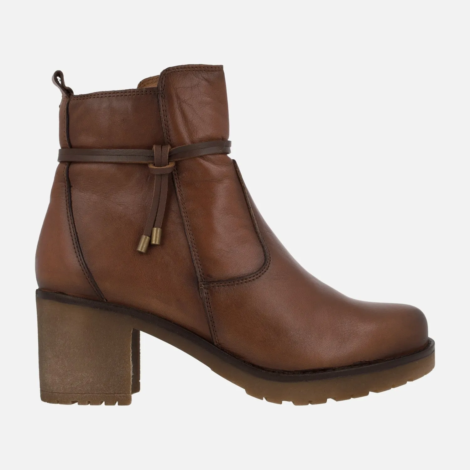 Botines de piel con tacón de goma y adorno de nudo