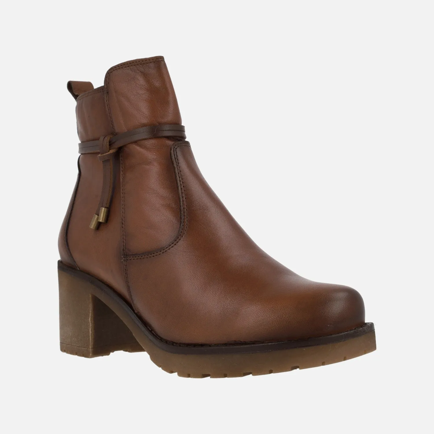 Botines de piel con tacón de goma y adorno de nudo