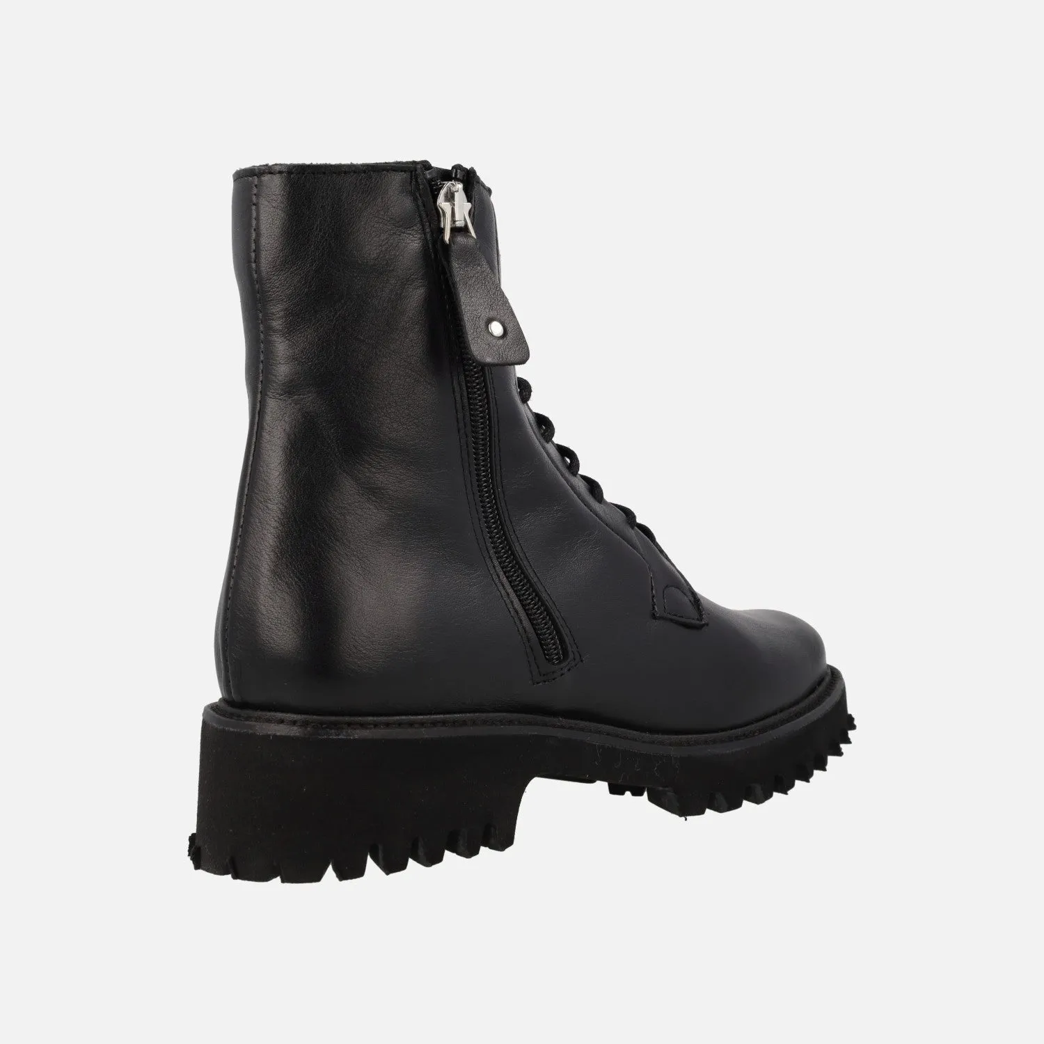Botines negros de piel con cordones y cremallera exterior