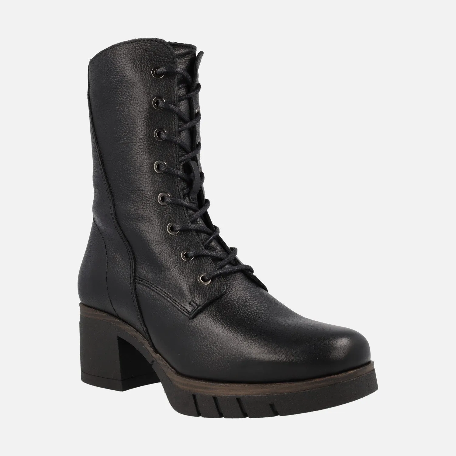 Botines negros de piel con cordones y cremallera