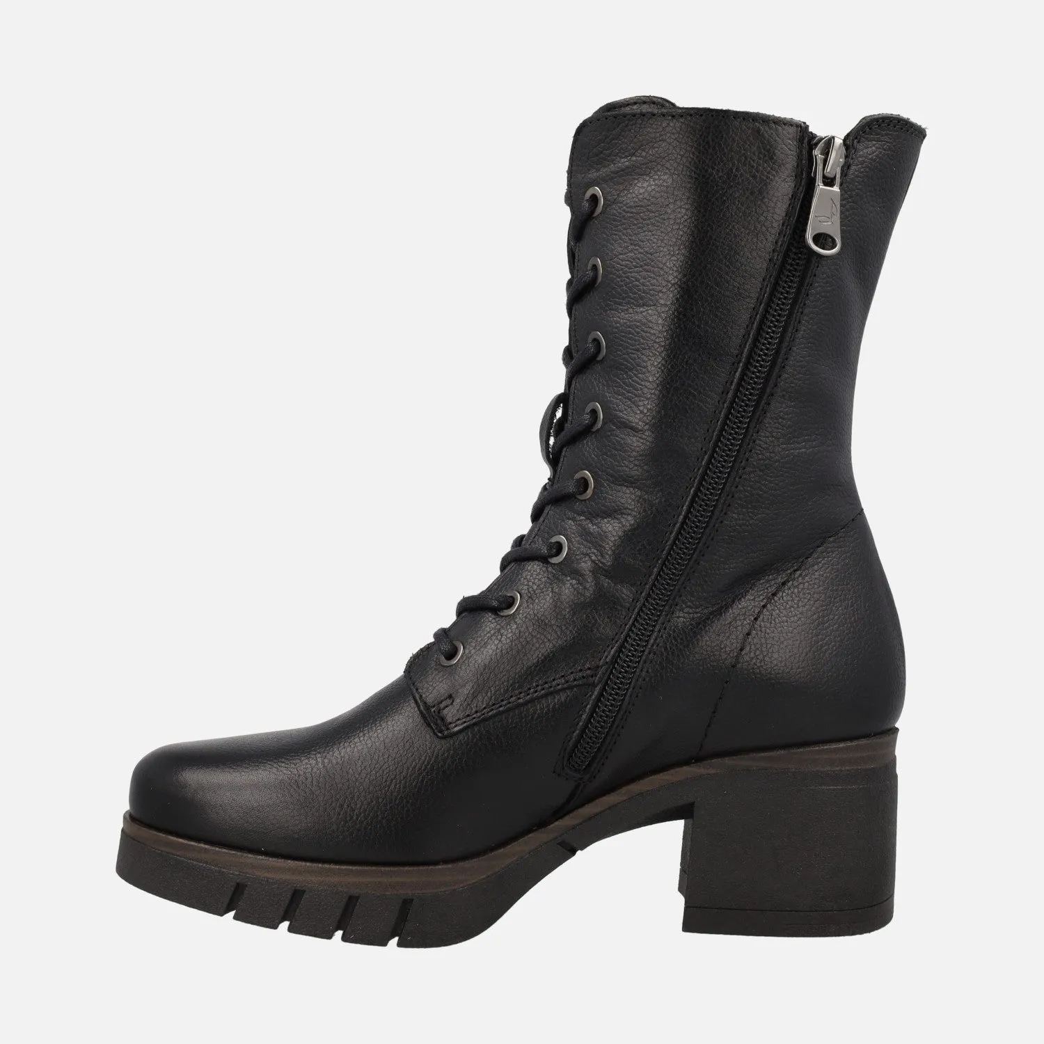 Botines negros de piel con cordones y cremallera