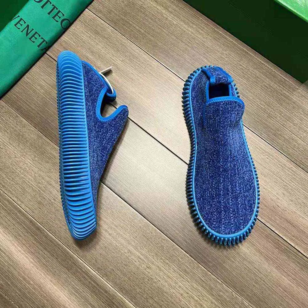 BOTTEGA VENETA ZAPATILLAS SIN CORDONES UNISEX DE PANA DE CHENILLA ONDULADAAZUL