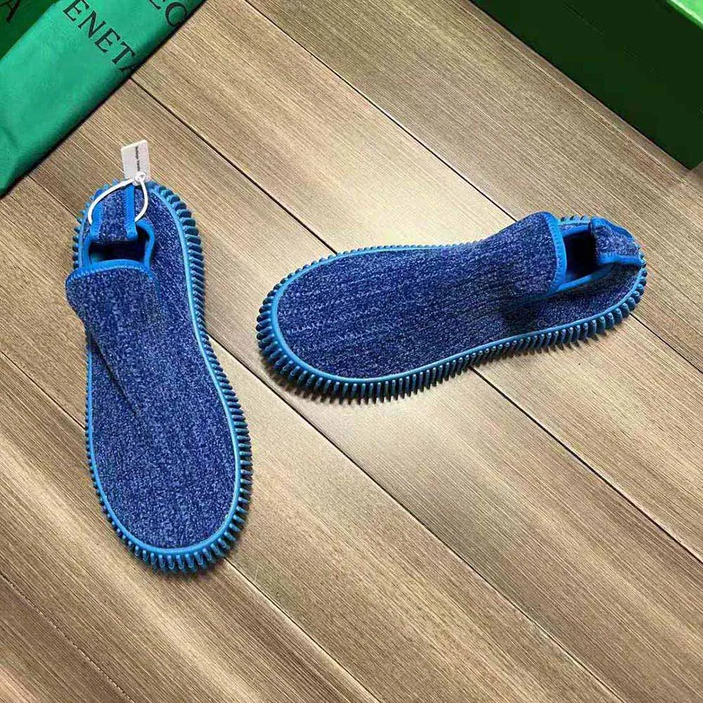 BOTTEGA VENETA ZAPATILLAS SIN CORDONES UNISEX DE PANA DE CHENILLA ONDULADAAZUL