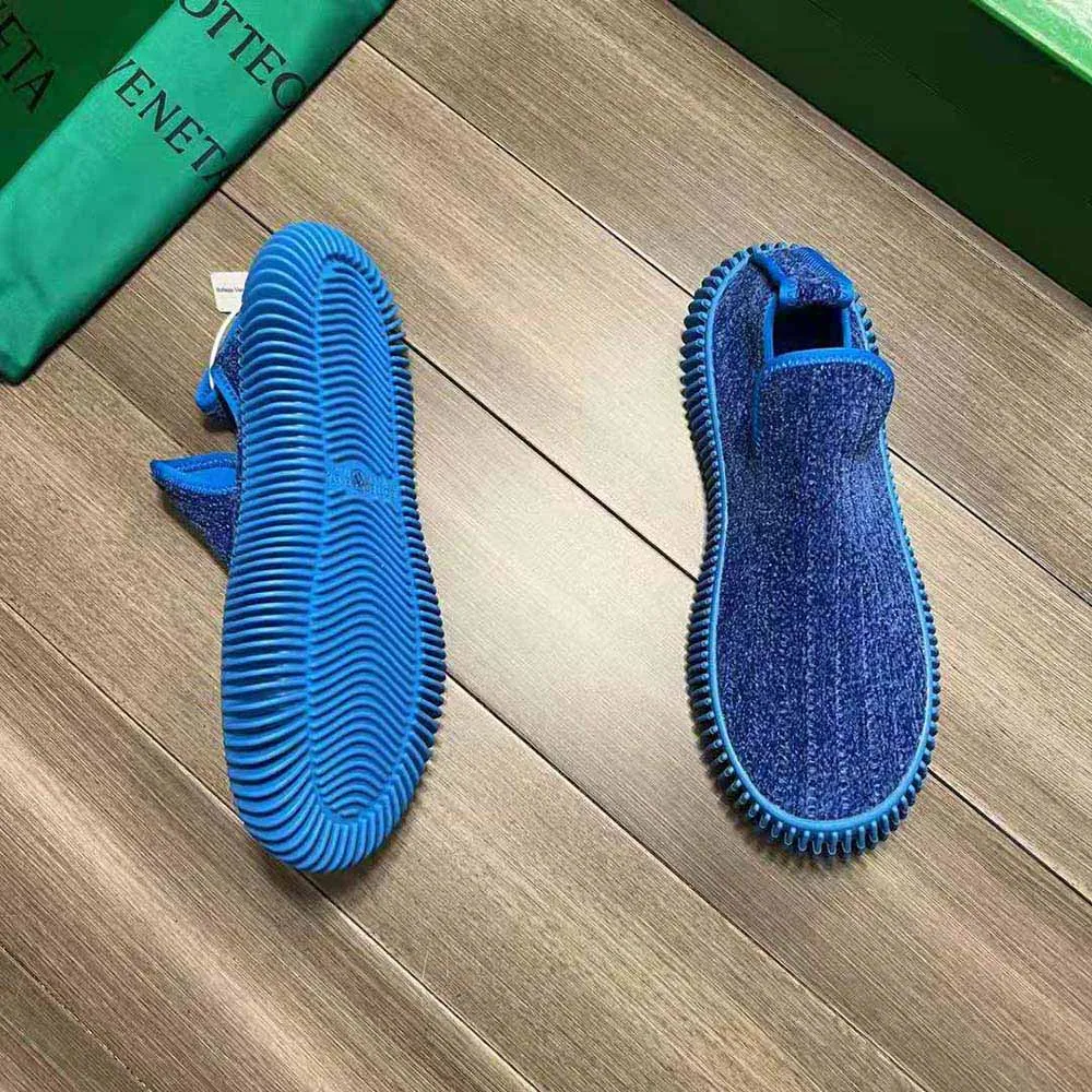 BOTTEGA VENETA ZAPATILLAS SIN CORDONES UNISEX DE PANA DE CHENILLA ONDULADAAZUL