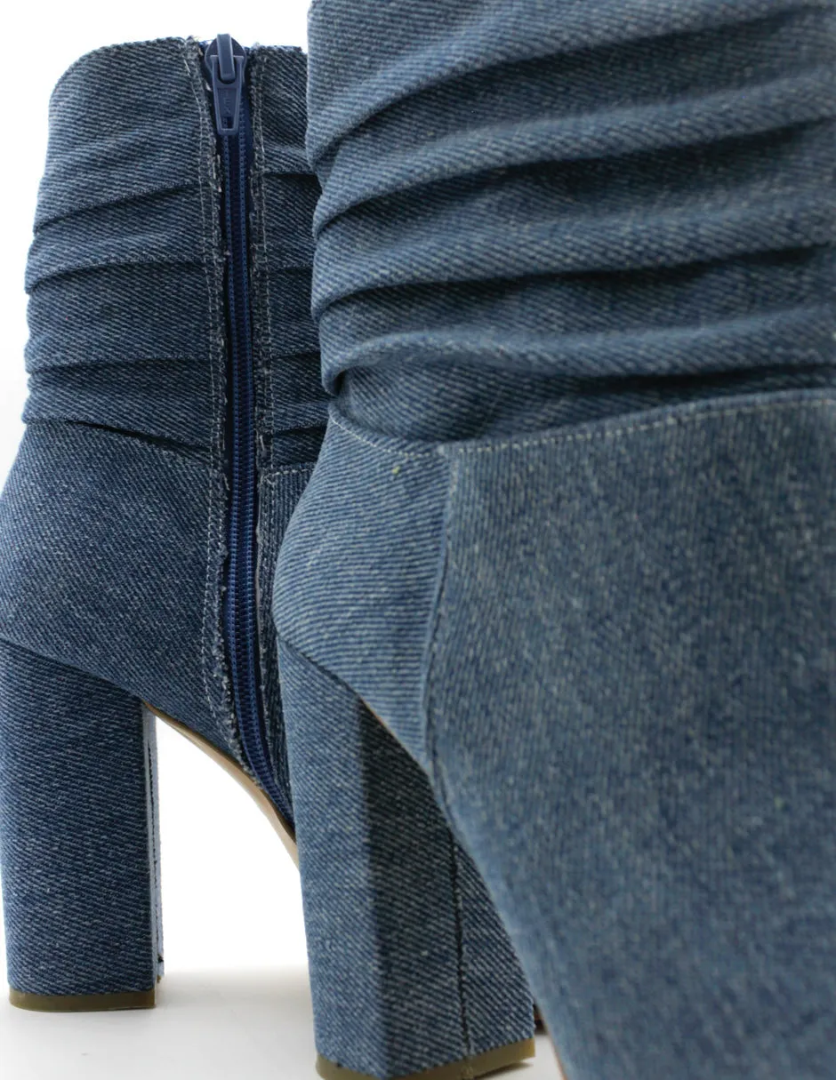 Botín con tacón Demin en Textil – Azul
