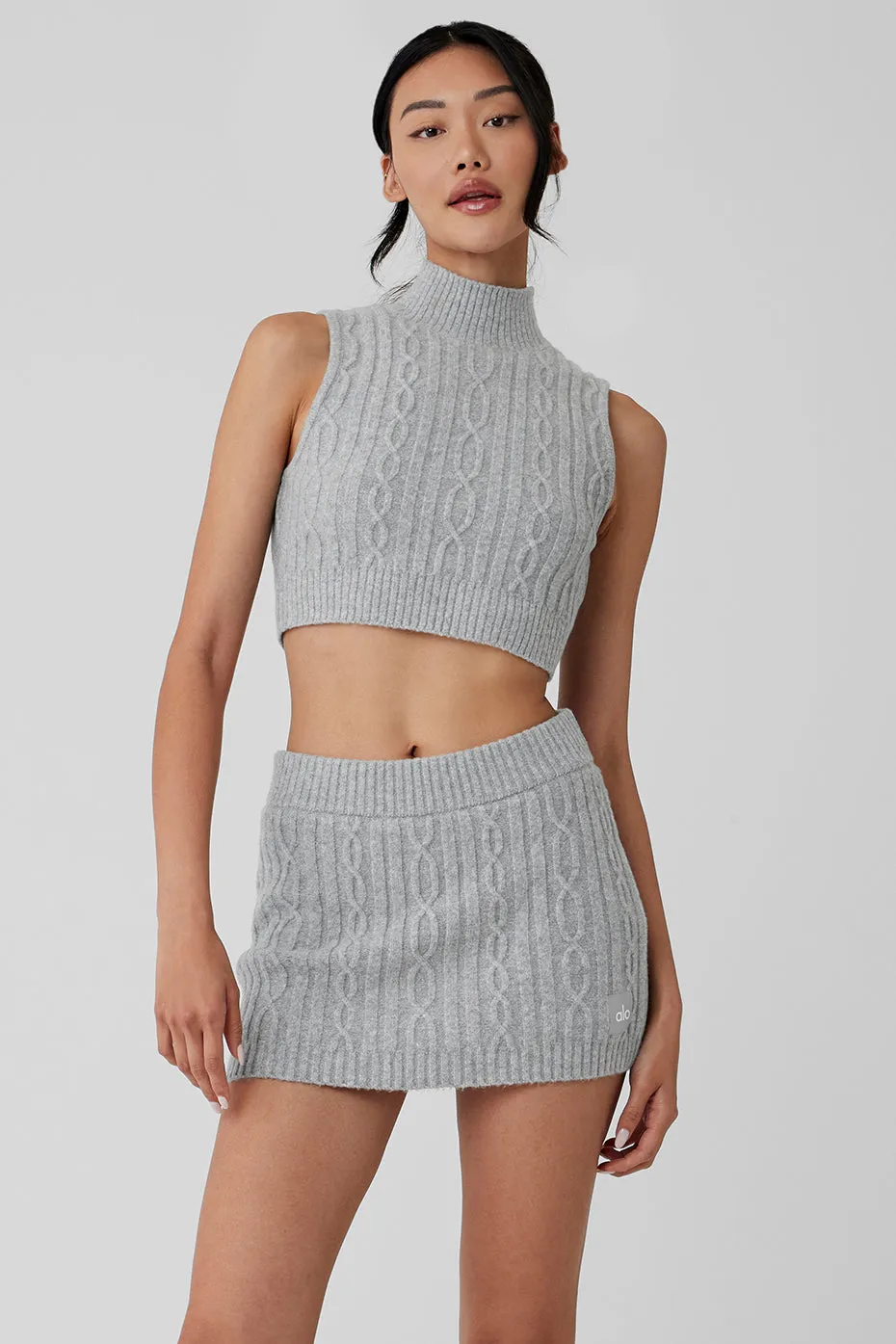 CABLE KNIT WINTER BLISS MOCK NECK TANK  ATHLETIC HEATHER GREY