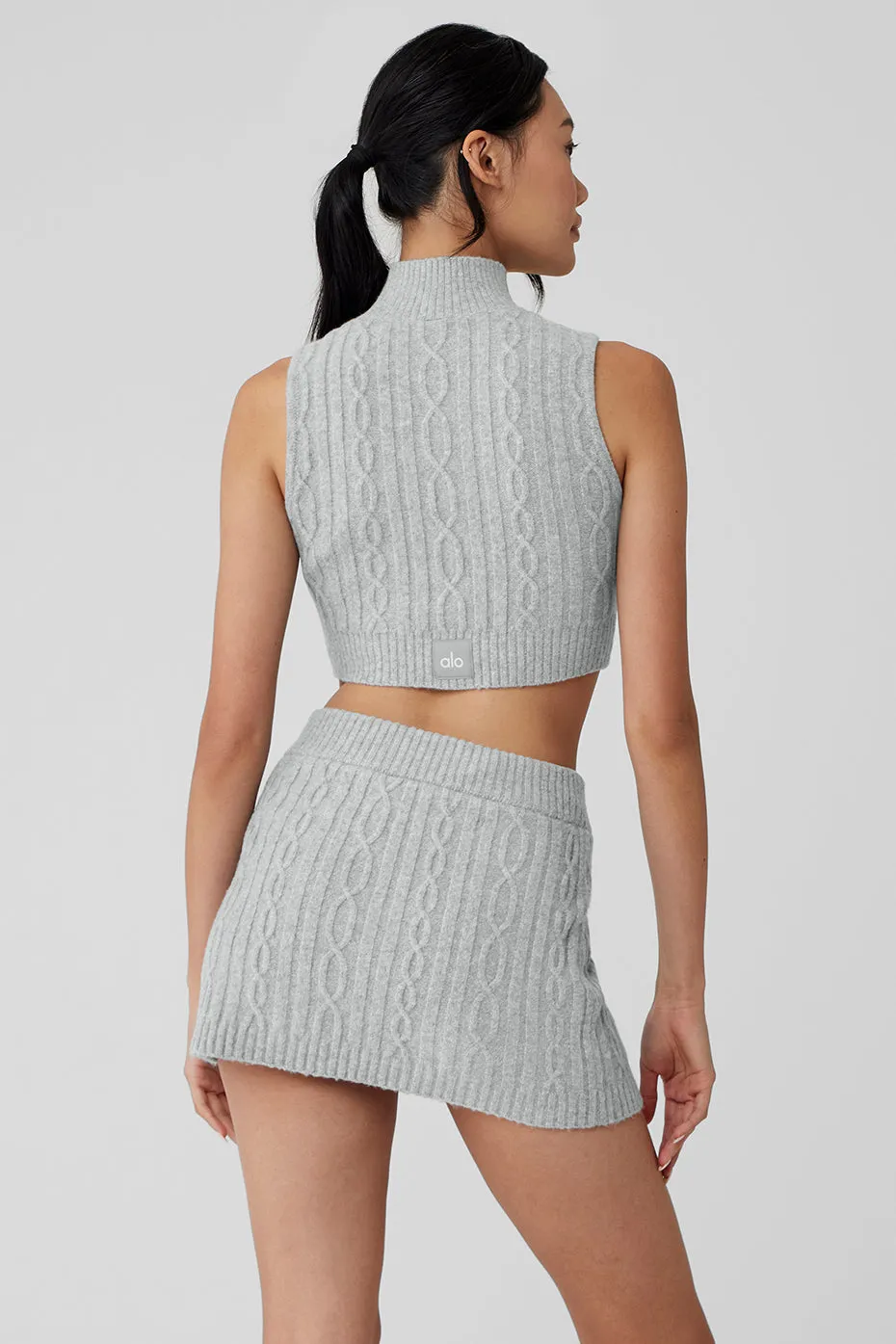 CABLE KNIT WINTER BLISS MOCK NECK TANK  ATHLETIC HEATHER GREY