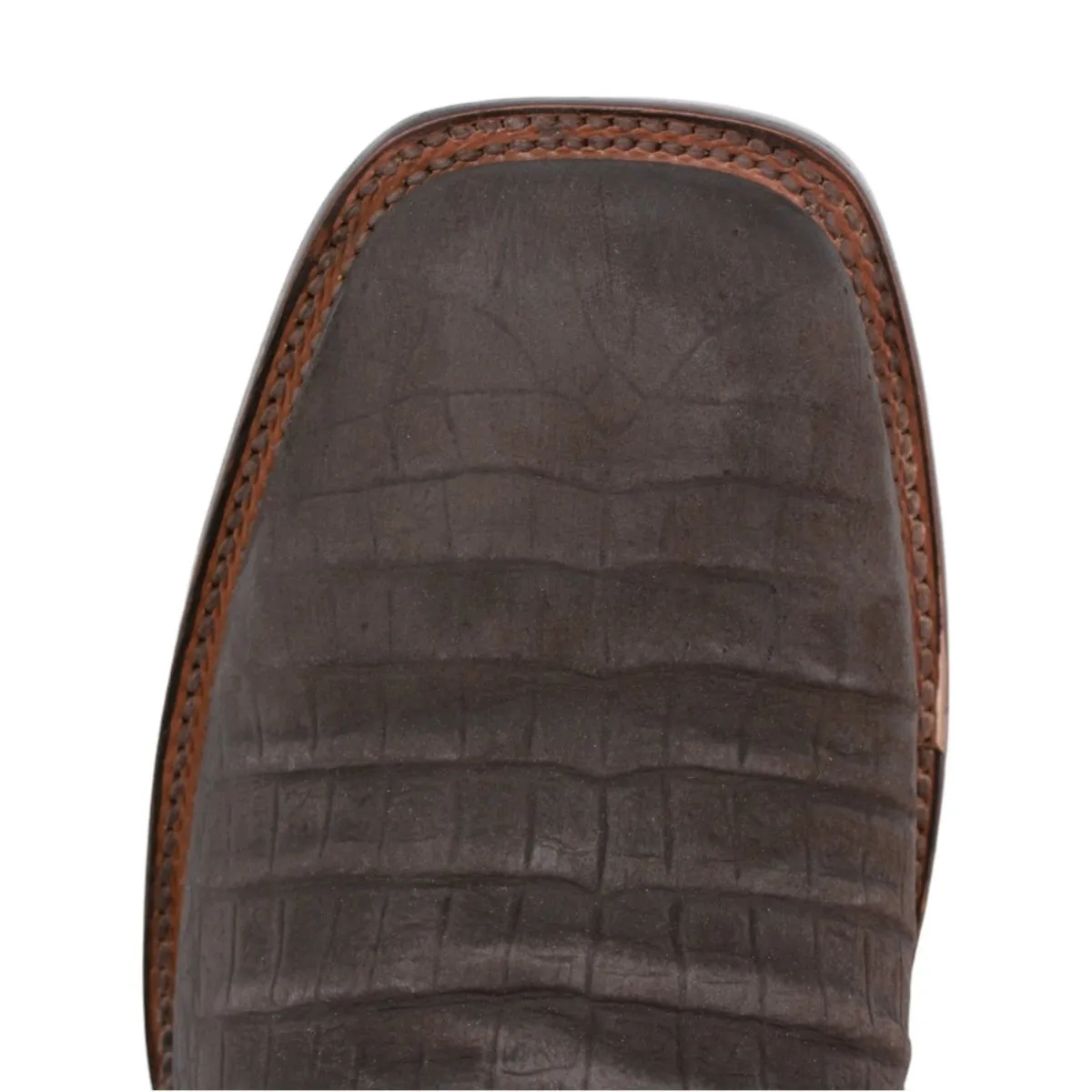 CAIMAN BELLY PRINT SQUARE TOE ANKLE BOOTS  CHOCOLATE