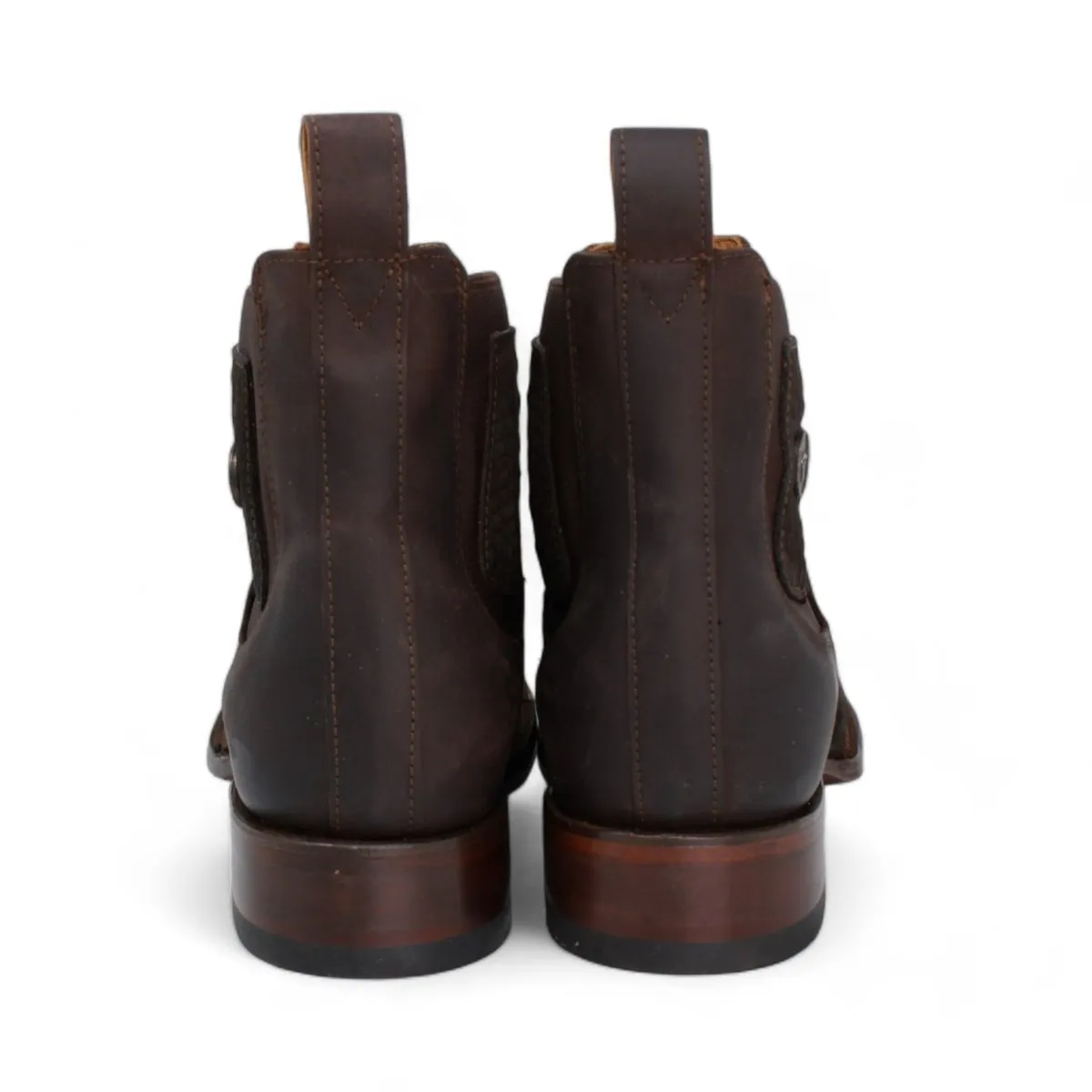 CAIMAN BELLY PRINT SQUARE TOE ANKLE BOOTS  CHOCOLATE