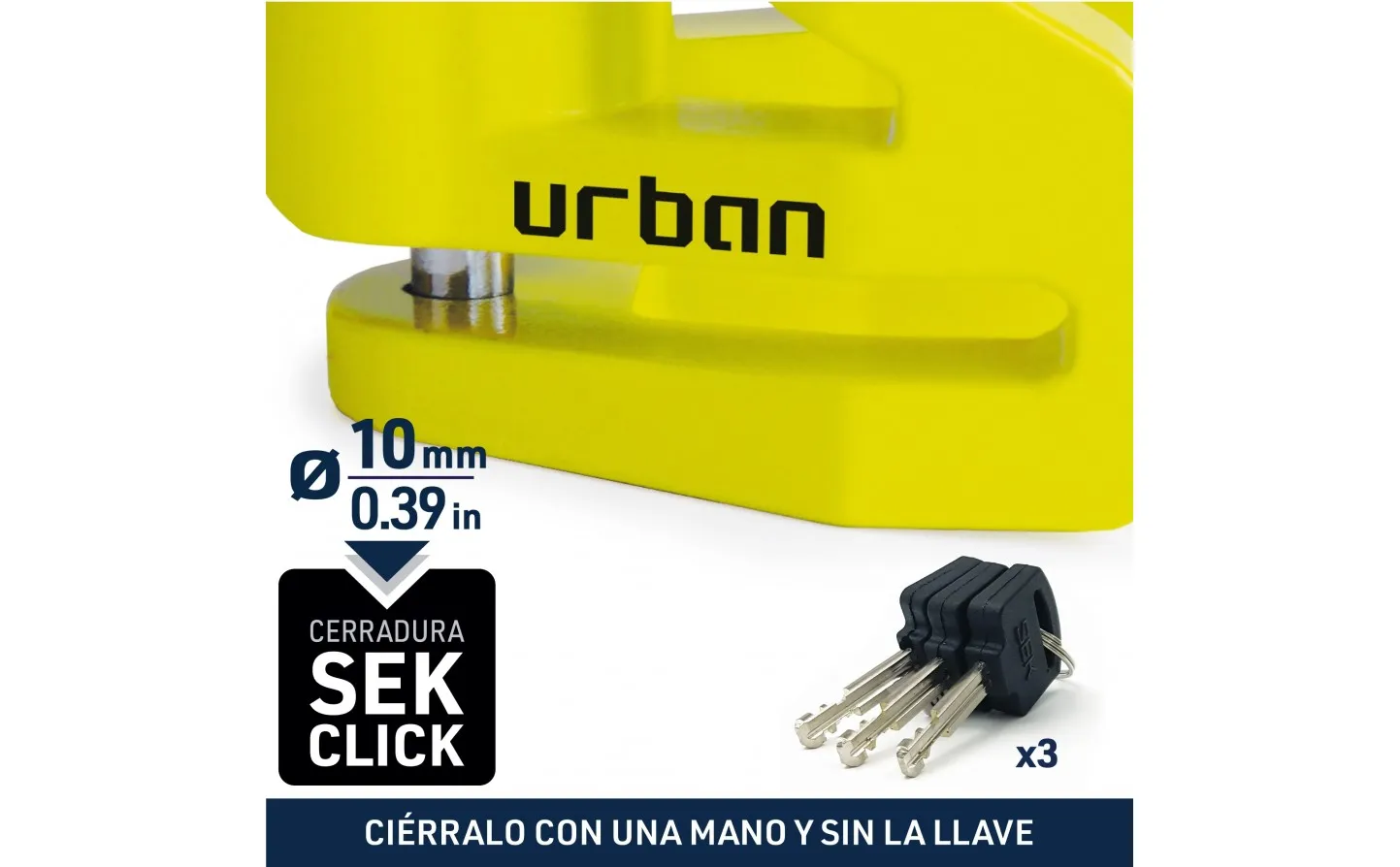 Candado Moto Urban Alarm Disk UR2D Disklock Ø 10 Amarillo |UR208Y|