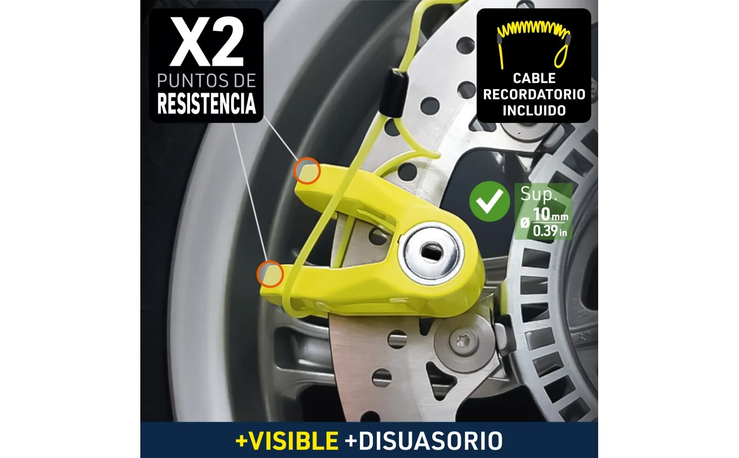 Candado Moto Urban Alarm Disk UR2D Disklock Ø 10 Amarillo |UR208Y|