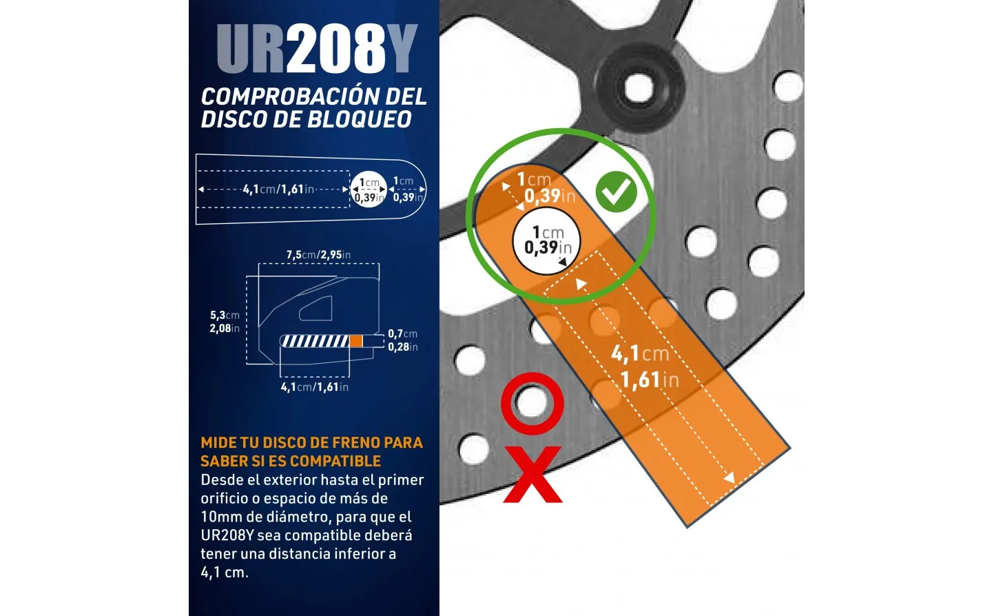 Candado Moto Urban Alarm Disk UR2D Disklock Ø 10 Amarillo |UR208Y|