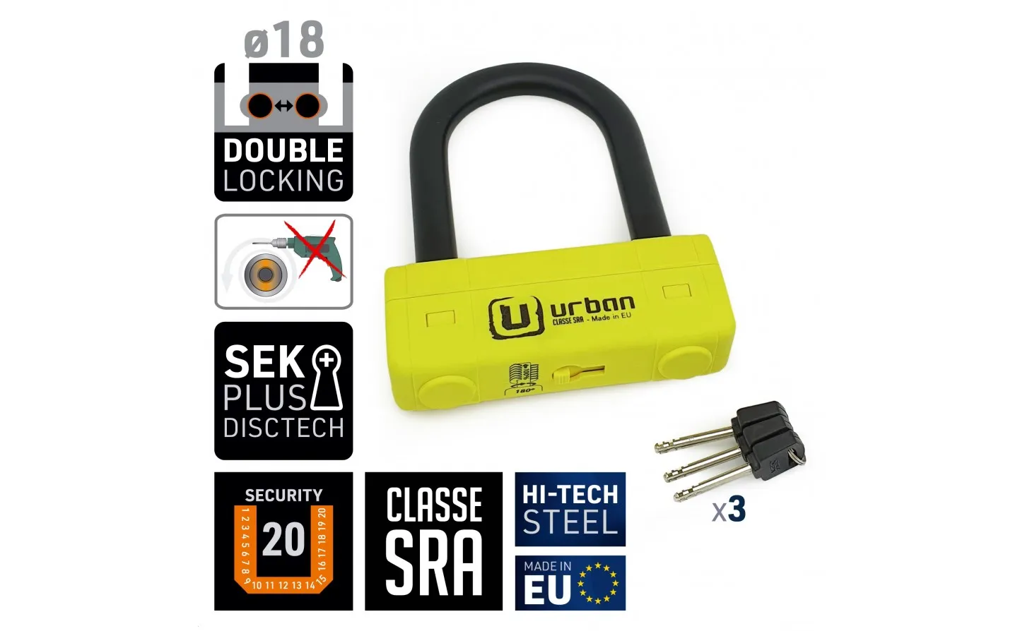 Candado Urban U Ø 18 Homologado Sra 85X120 Amarillo |UR85120Y|