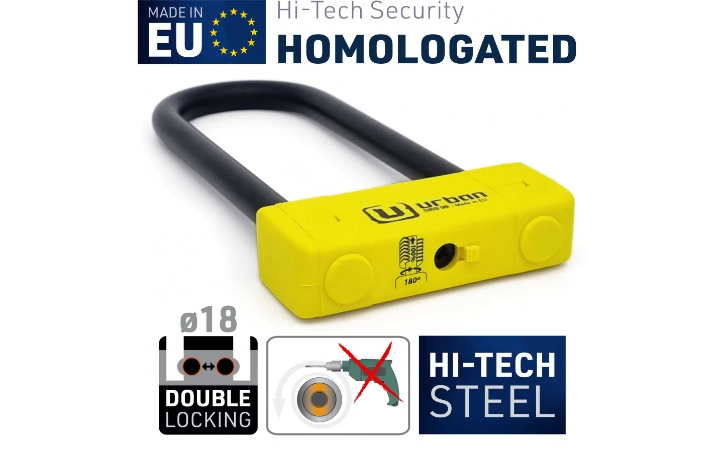 Candado Urban U Ø 18 Homologado Sra 85X250 Amarillo |UR85250Y|