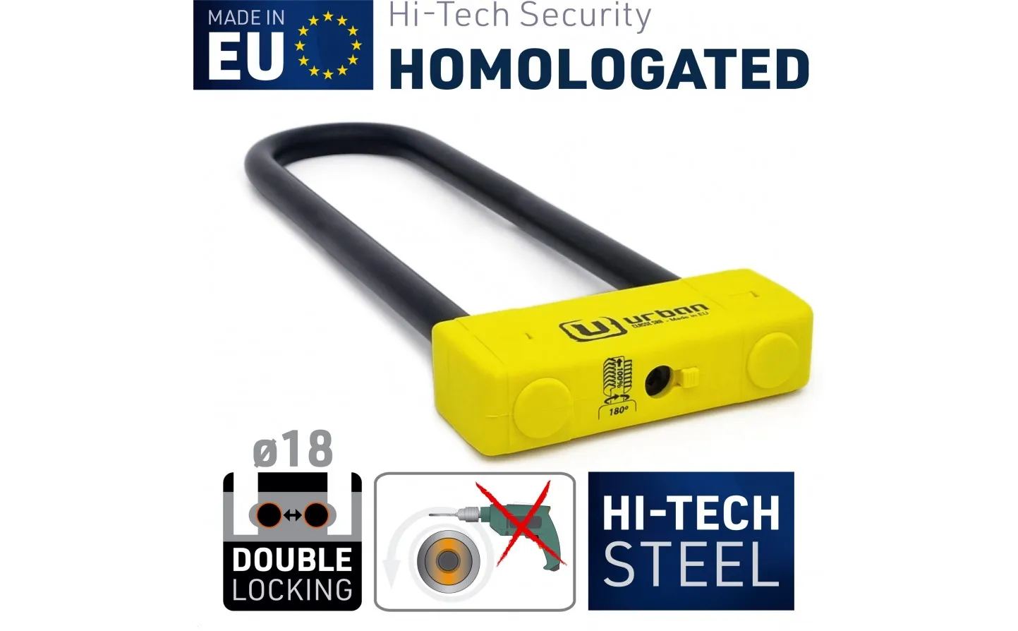 Candado Urban U Ø 18 Homologado Sra 85X300 Amarillo |UR85300Y|