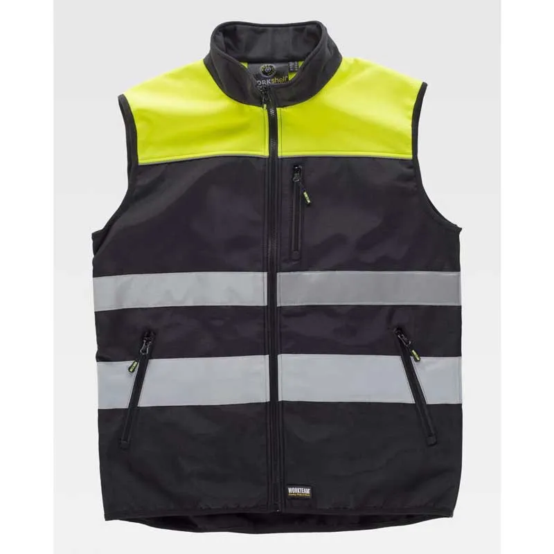 CHALECO WORKSHELL COMBINADO NEGRO Y AMARILLO  WORKTEAM