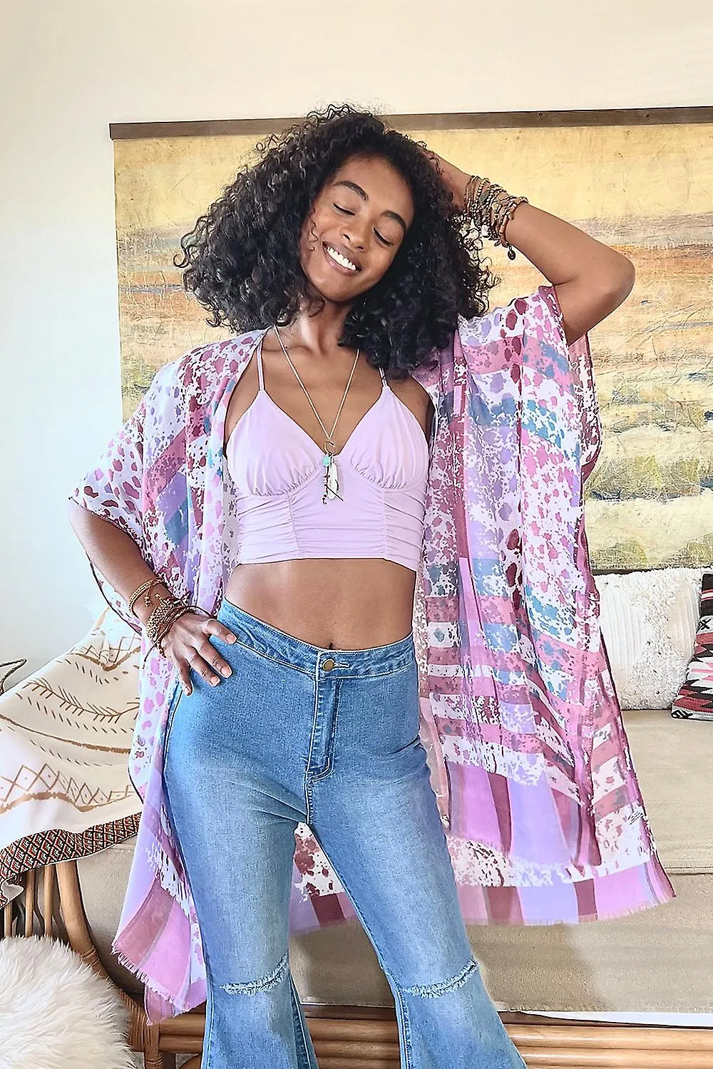 Colorful splatter kimono