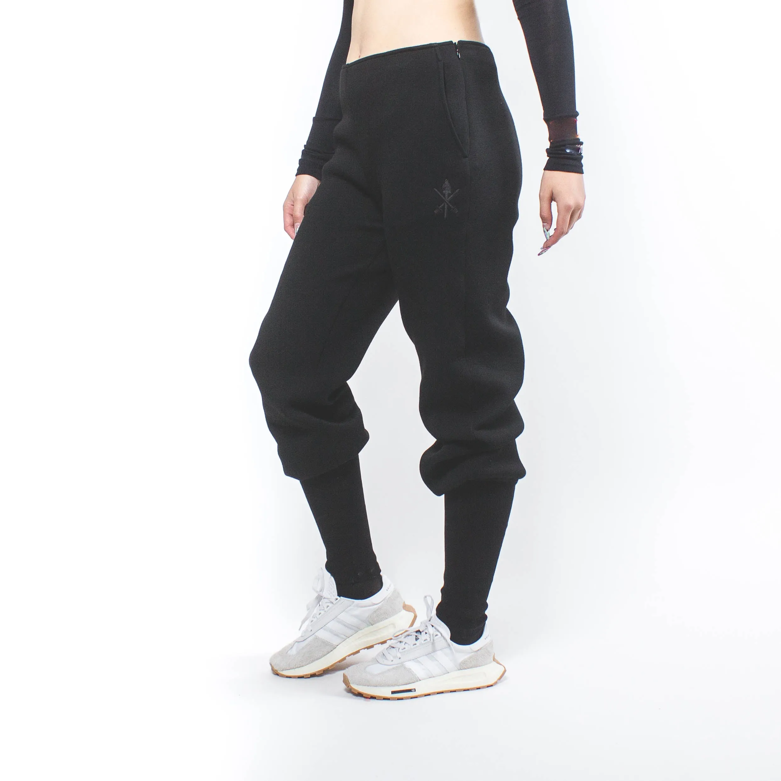 CRESTLOGO BONDED TUCKED PANTS BLACK GREY MELANGE
