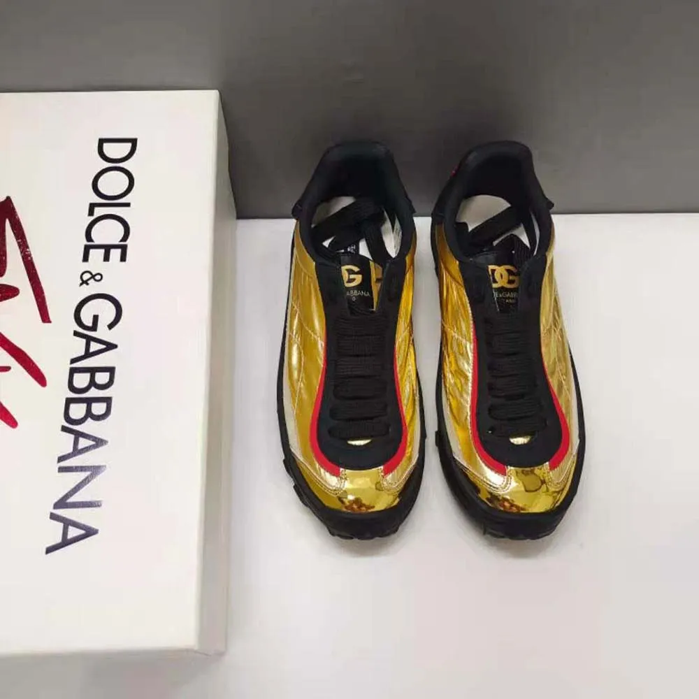 DOLCE GABBANA D&G HOMBRE ZAPATILLAS OLD RUNNER DE MEZCLA DE MATERIALESORO