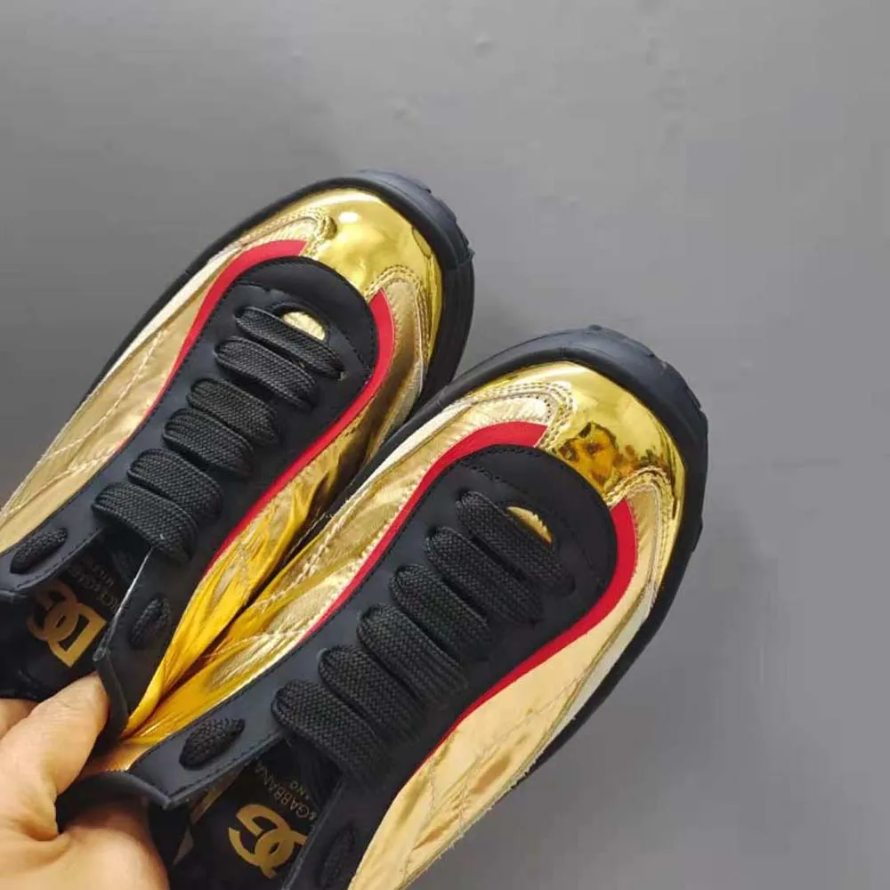 DOLCE GABBANA D&G HOMBRE ZAPATILLAS OLD RUNNER DE MEZCLA DE MATERIALESORO