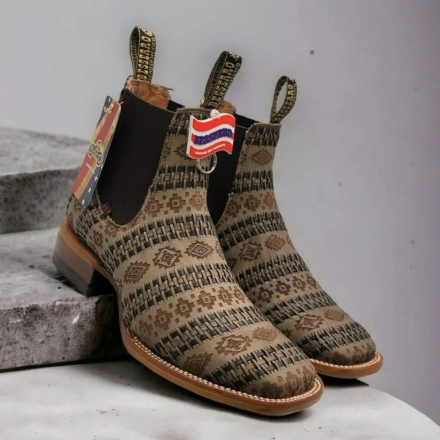 El Besserro Men's Petatillo Leather Square Toe Ankle Boots Capuchino