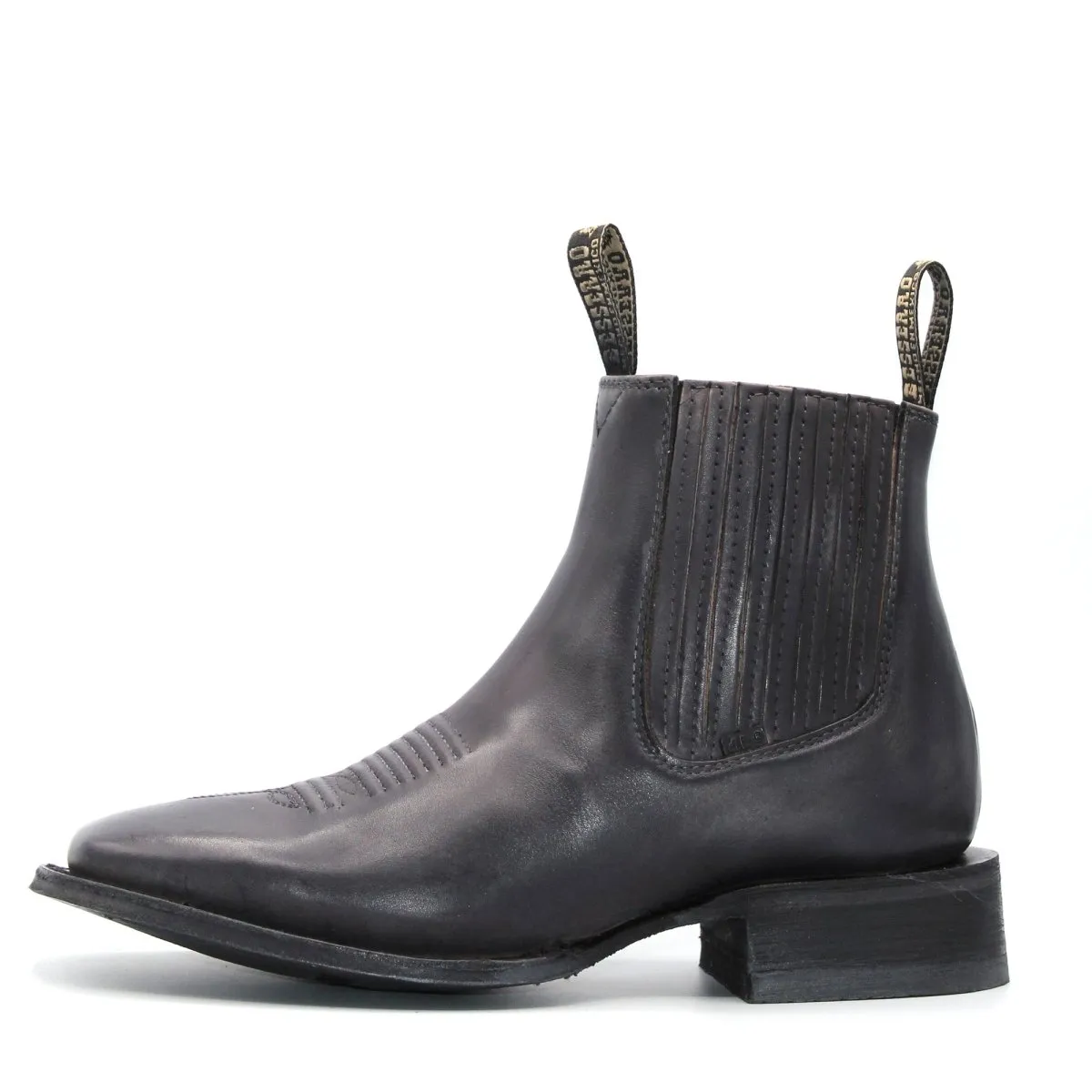El Besserro Men's Square Toe Leather Ankle Boots Black H6439