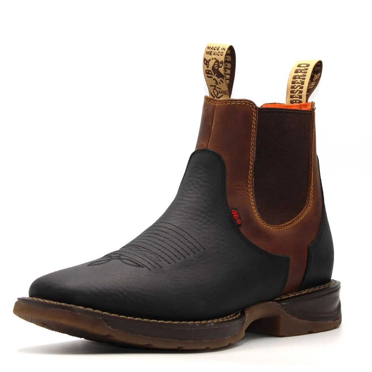 El Besserro Men's Square Toe Leather Ankle Boots w/ Rubber Sole Black