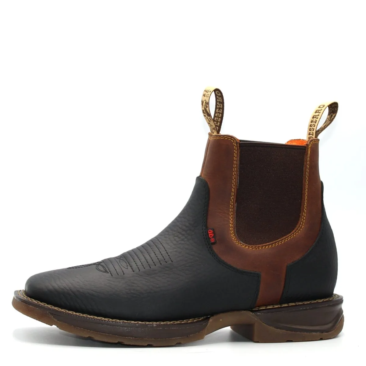 El Besserro Men's Square Toe Leather Ankle Boots w/ Rubber Sole Black