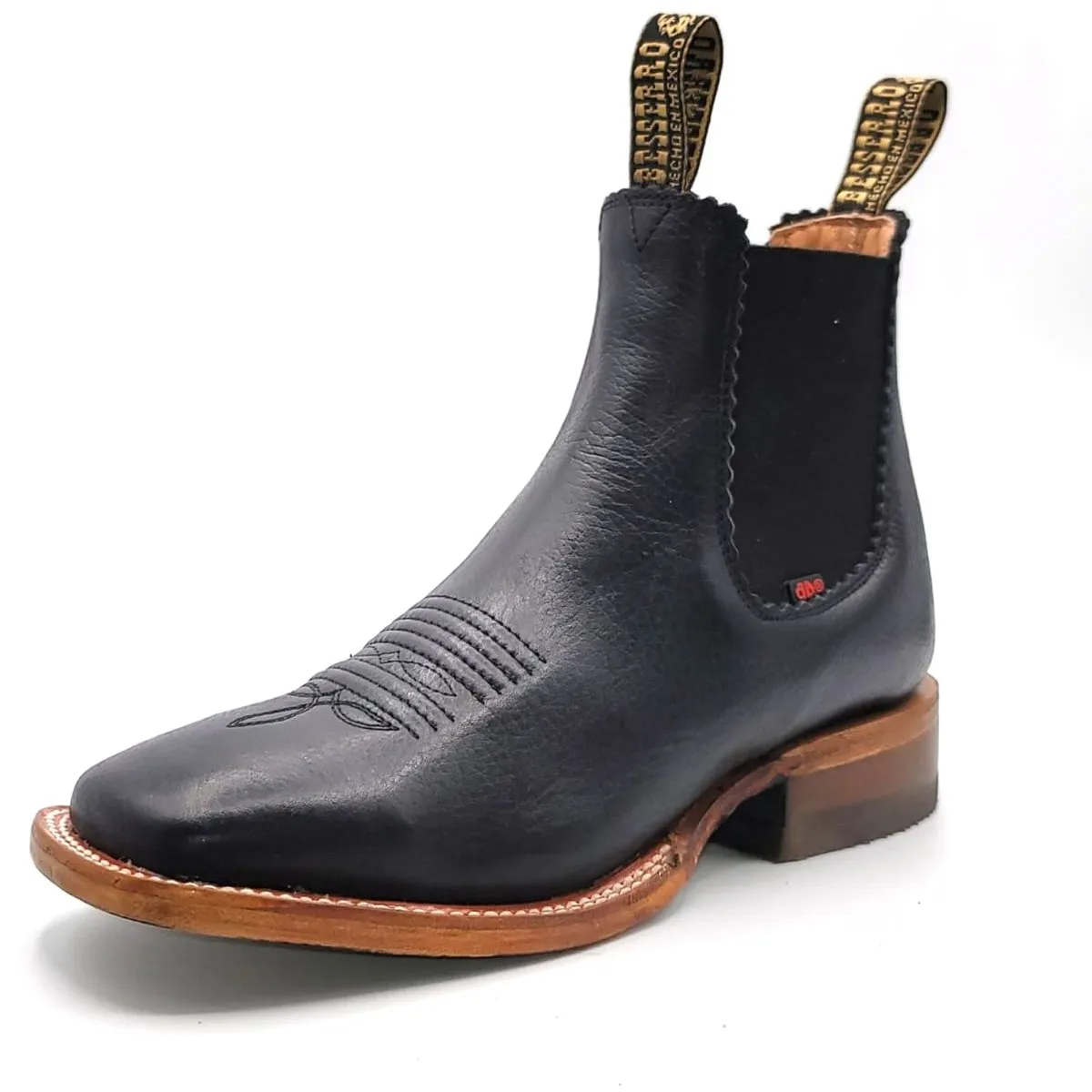 El Besserro Women's Square Toe Leather Ankle Boots Black