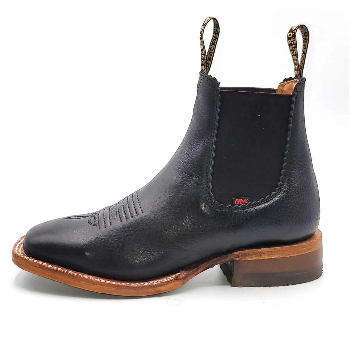 El Besserro Women's Square Toe Leather Ankle Boots Black