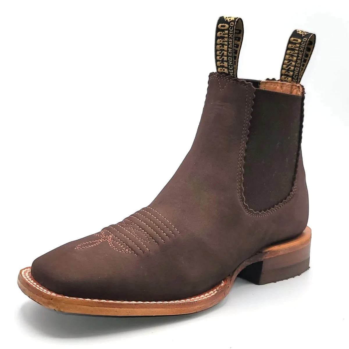 El Besserro Women's Square Toe Leather Ankle Boots Brown