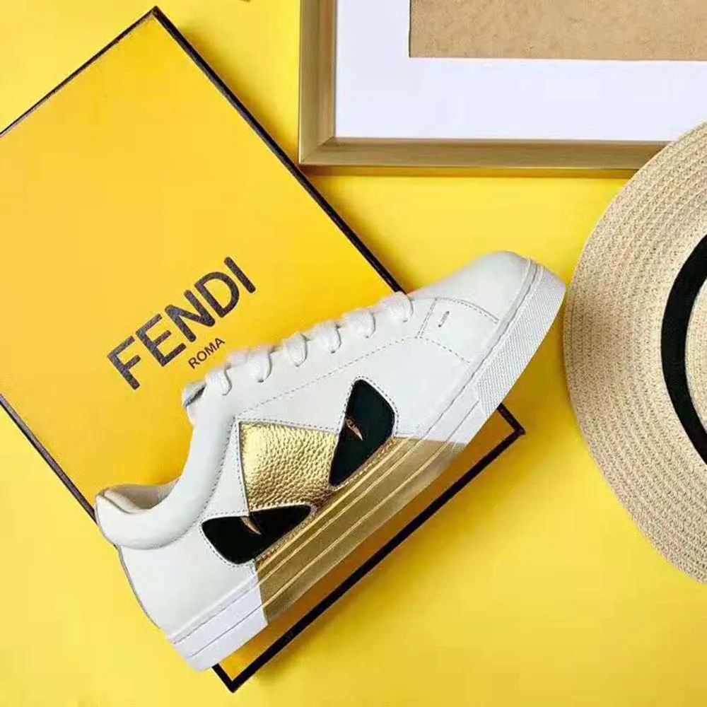 Fendi Hombre Zapatillas Bajas De Cuero Blanco