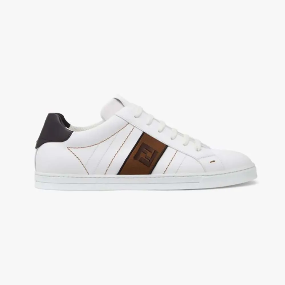 Fendi Zapatillas Bajas De Cuero Blanco Para Hombre Suela De Goma