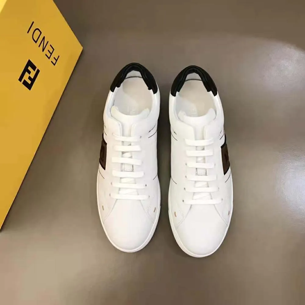 Fendi Zapatillas Bajas De Cuero Blanco Para Hombre Suela De Goma