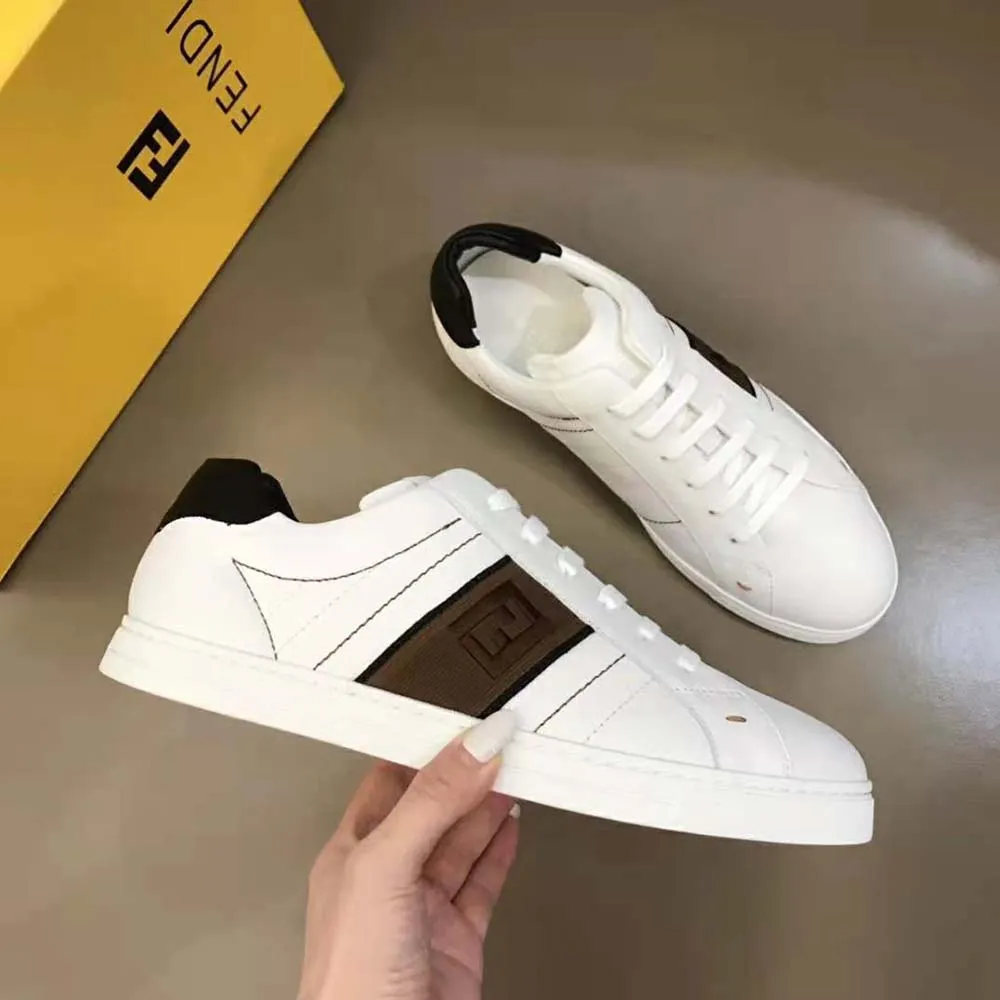 Fendi Zapatillas Bajas De Cuero Blanco Para Hombre Suela De Goma