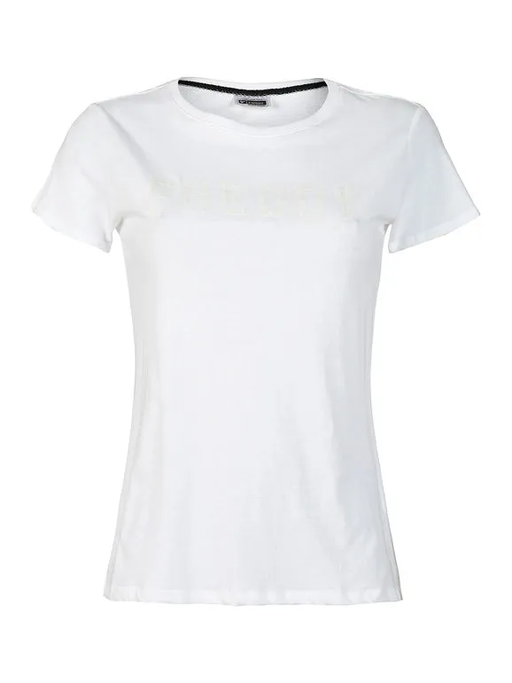 Freddy Camiseta de mujer con estampado de logo de purpurina